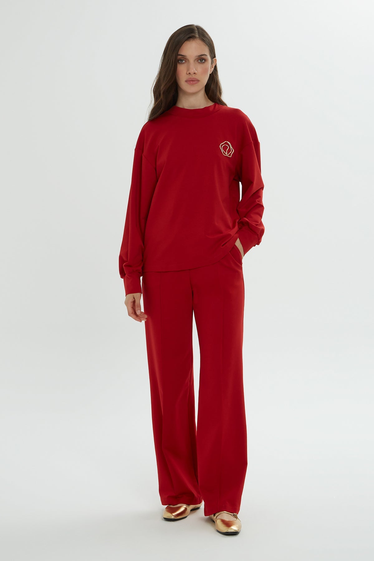 Red Brooch-Detail Tracksuit