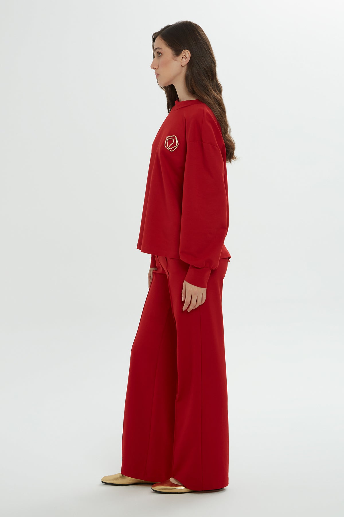Red Brooch-Detail Tracksuit