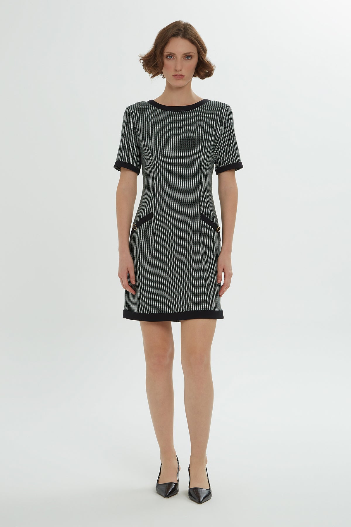 Short-Sleeve Striped Knee-Length Dress