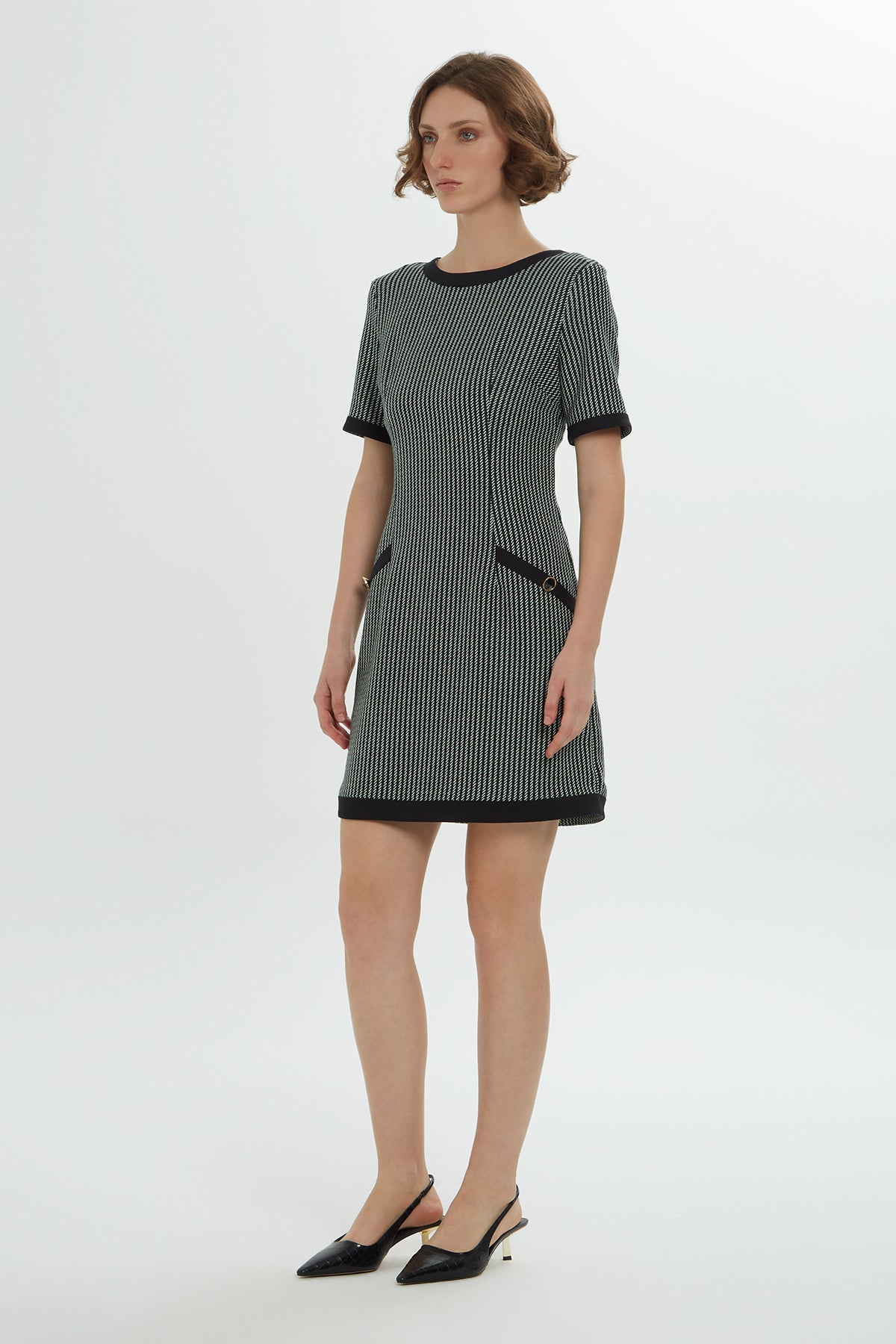 Short-Sleeve Striped Knee-Length Dress
