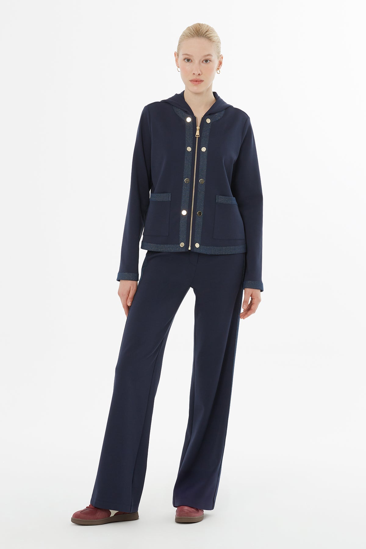 Navy Hooded Tracksuit Set with Zipper