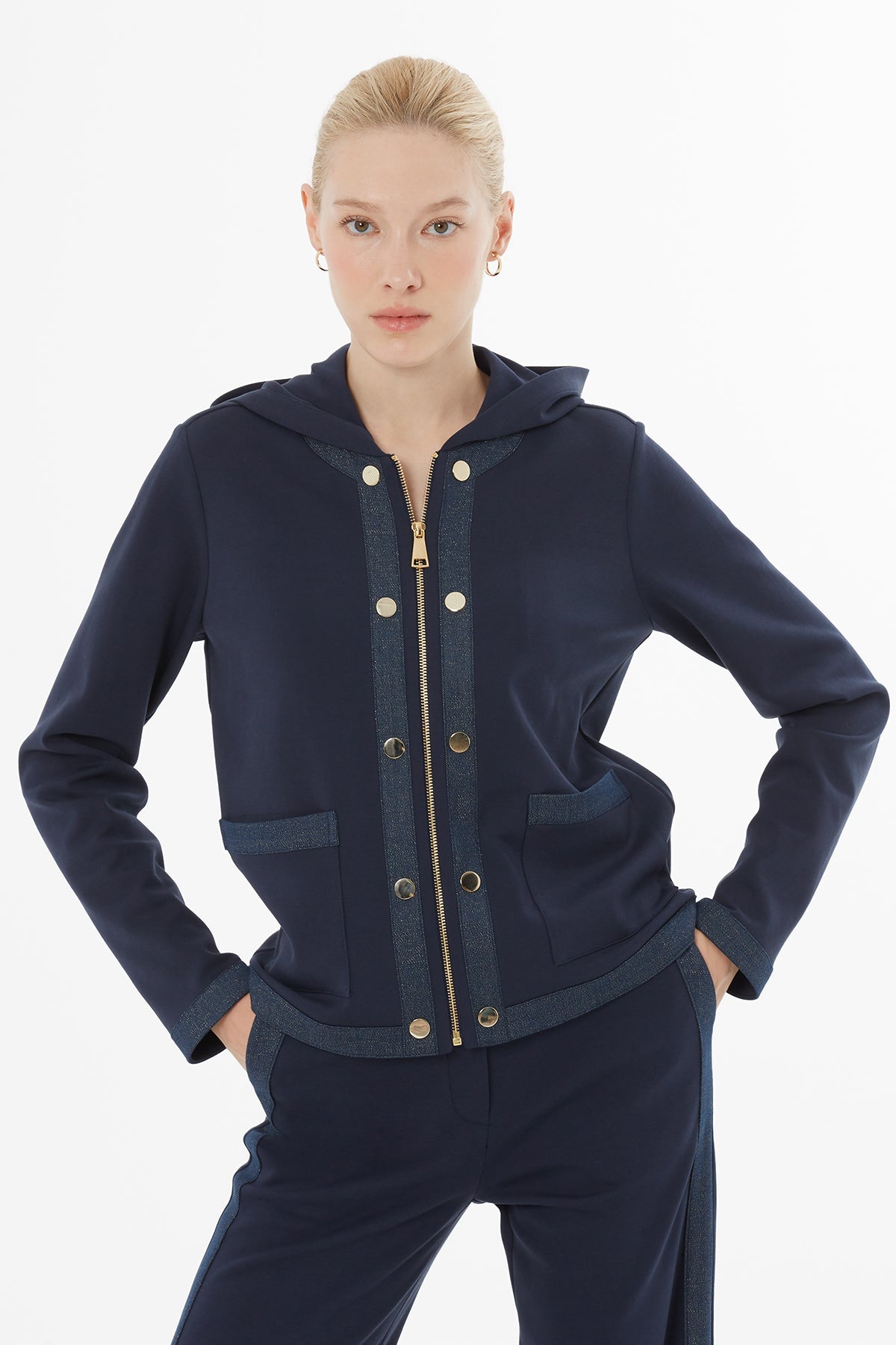 Navy Hooded Tracksuit Set with Zipper