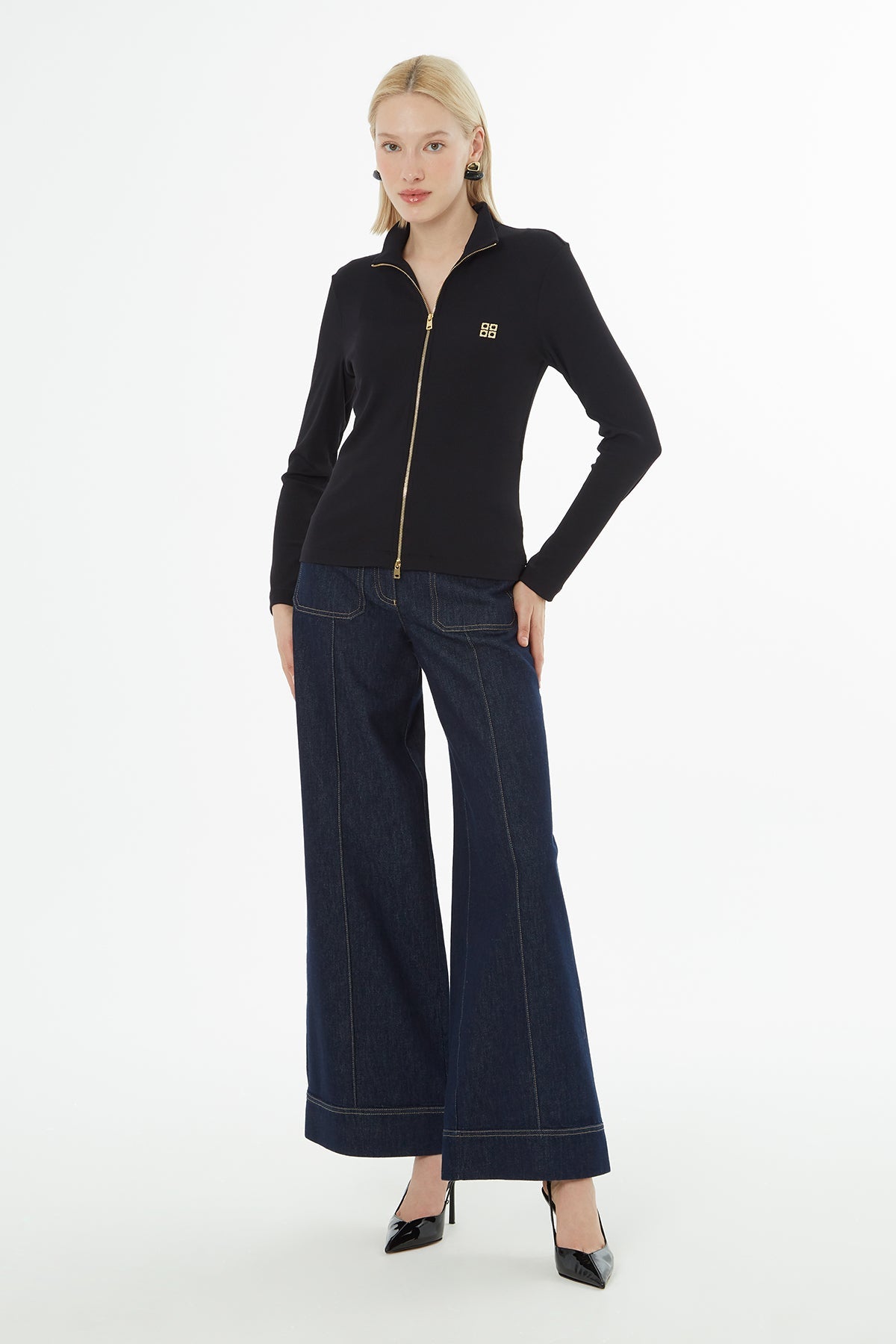 Black Blouse with Sewn Accessory Details