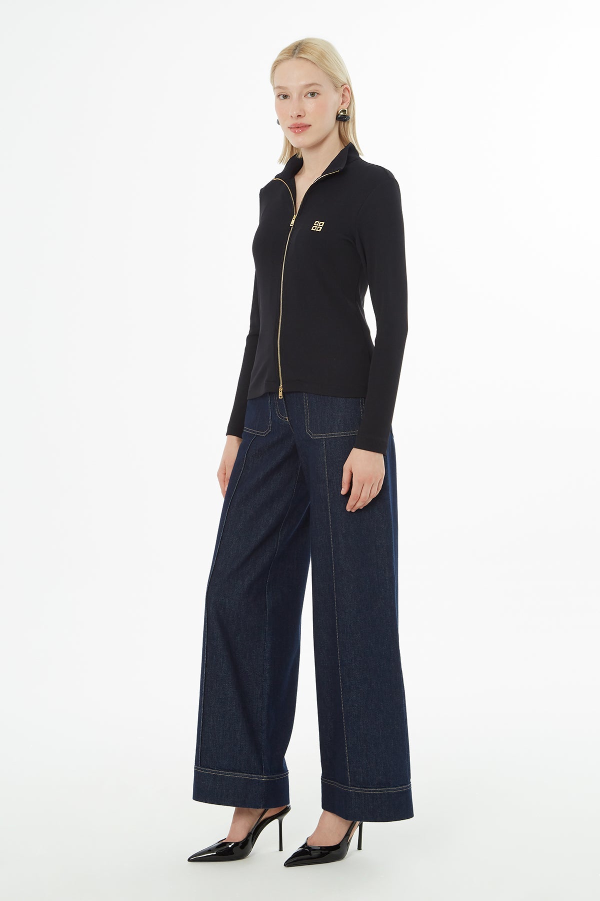 Black Blouse with Sewn Accessory Details