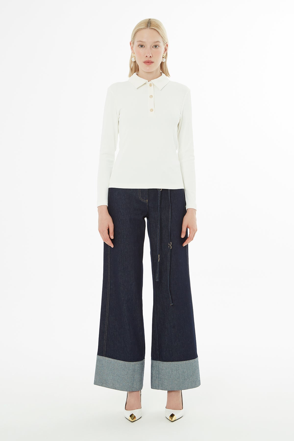 Ecru Collared Buttoned T-Shirt