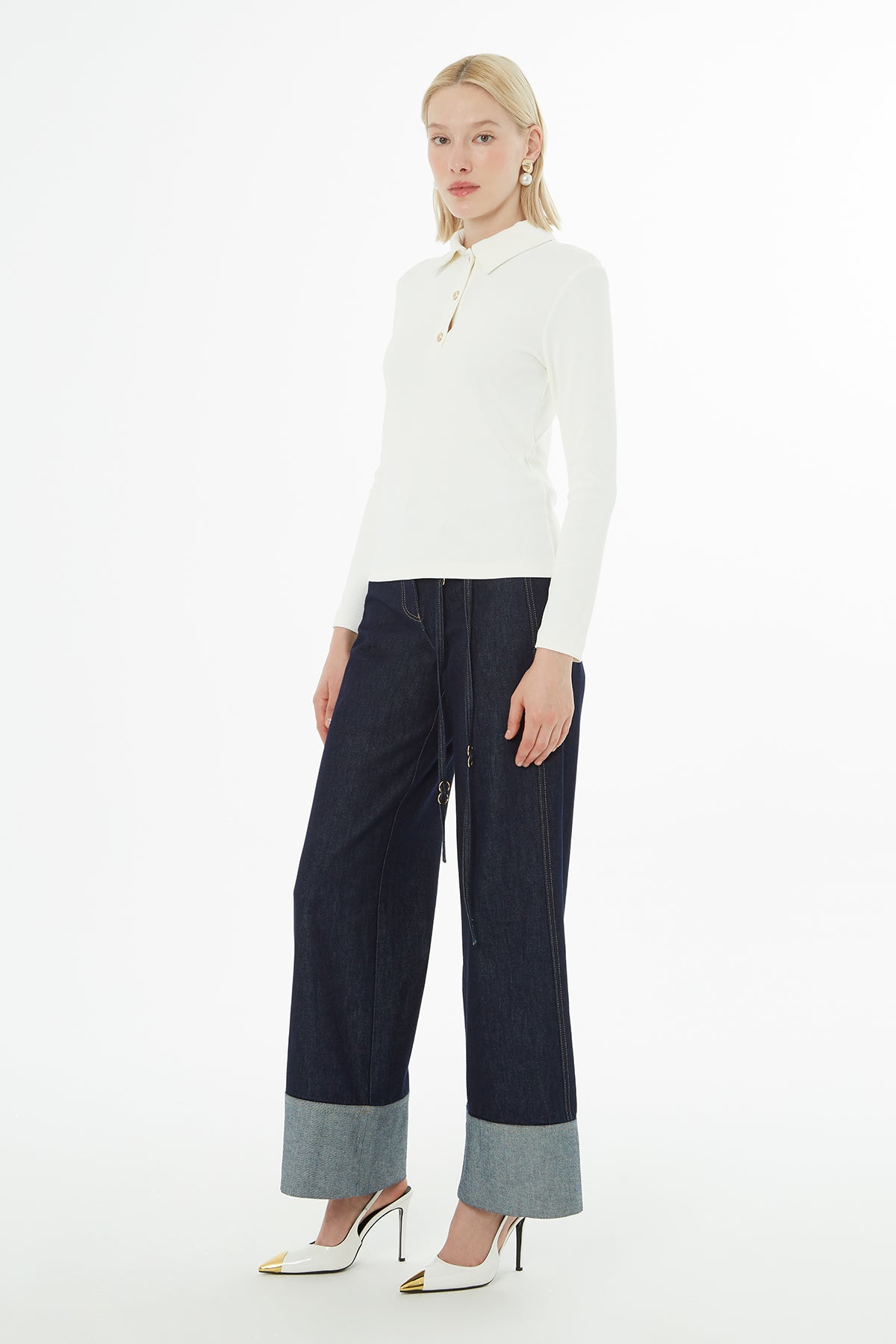 Ecru Collared Buttoned T-Shirt