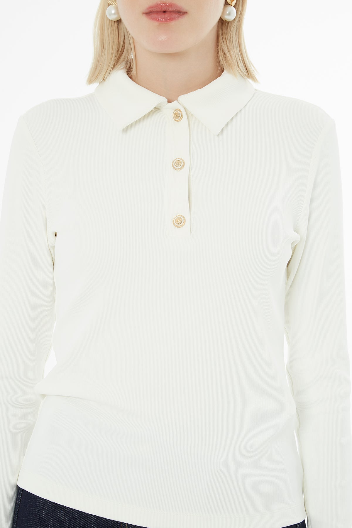 Ecru Collared Buttoned T-Shirt
