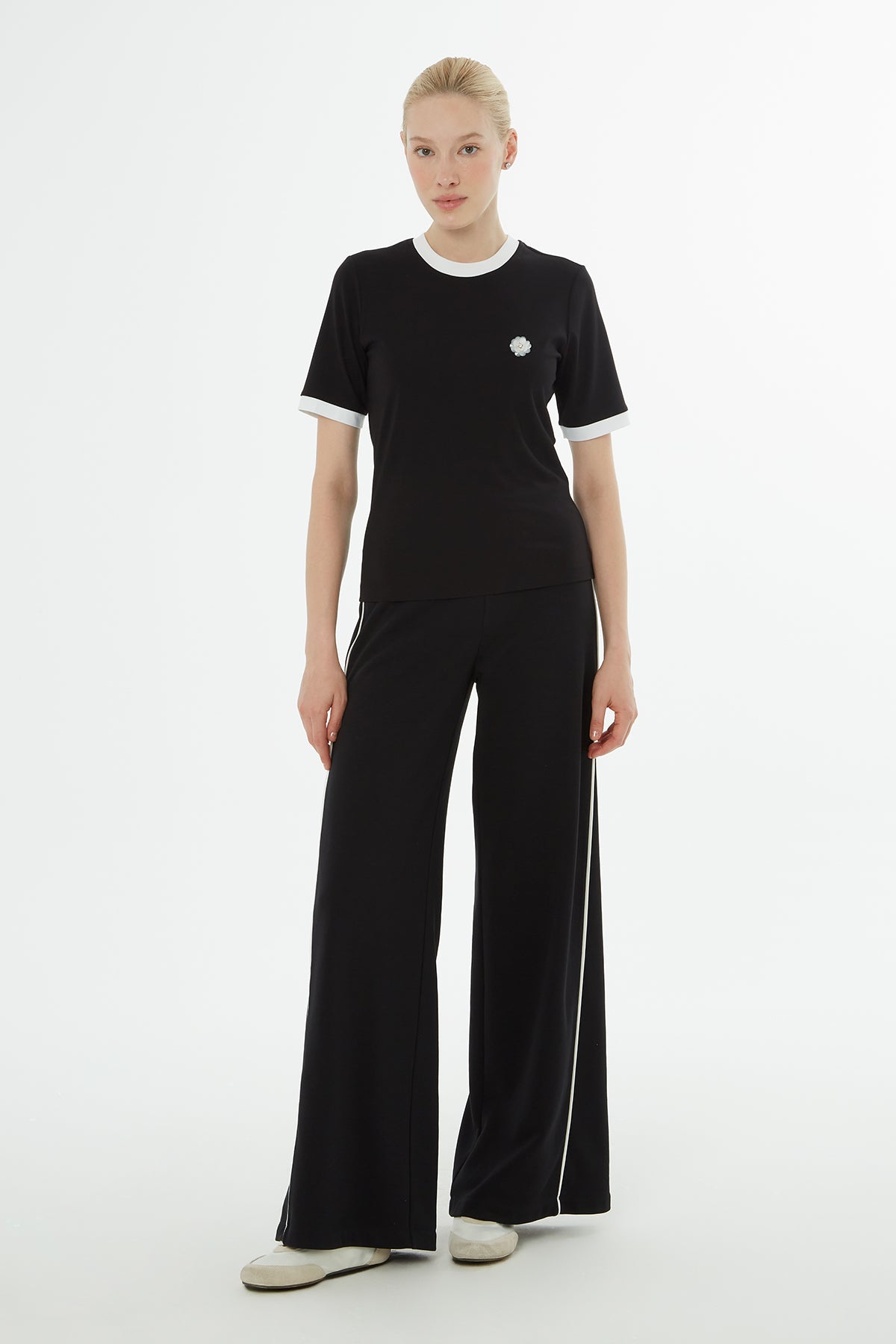 Black T-Shirt with Brooch Collar