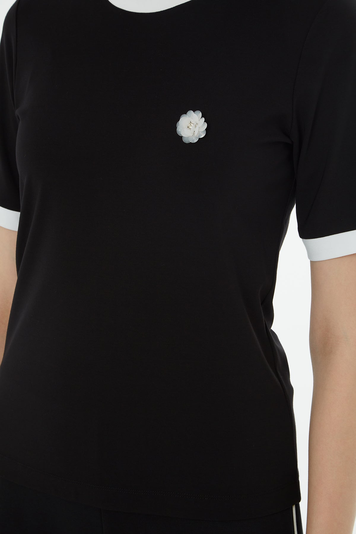 Black T-Shirt with Brooch Collar