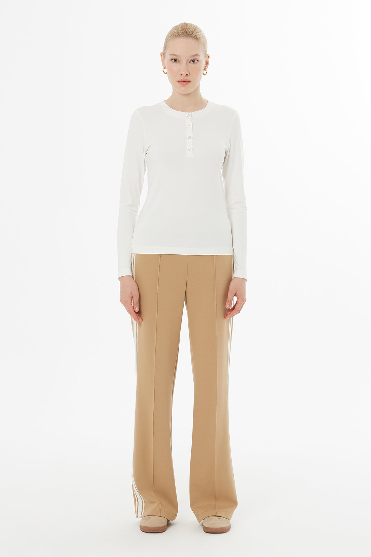 Ecru Front Snap-Button T-Shirt