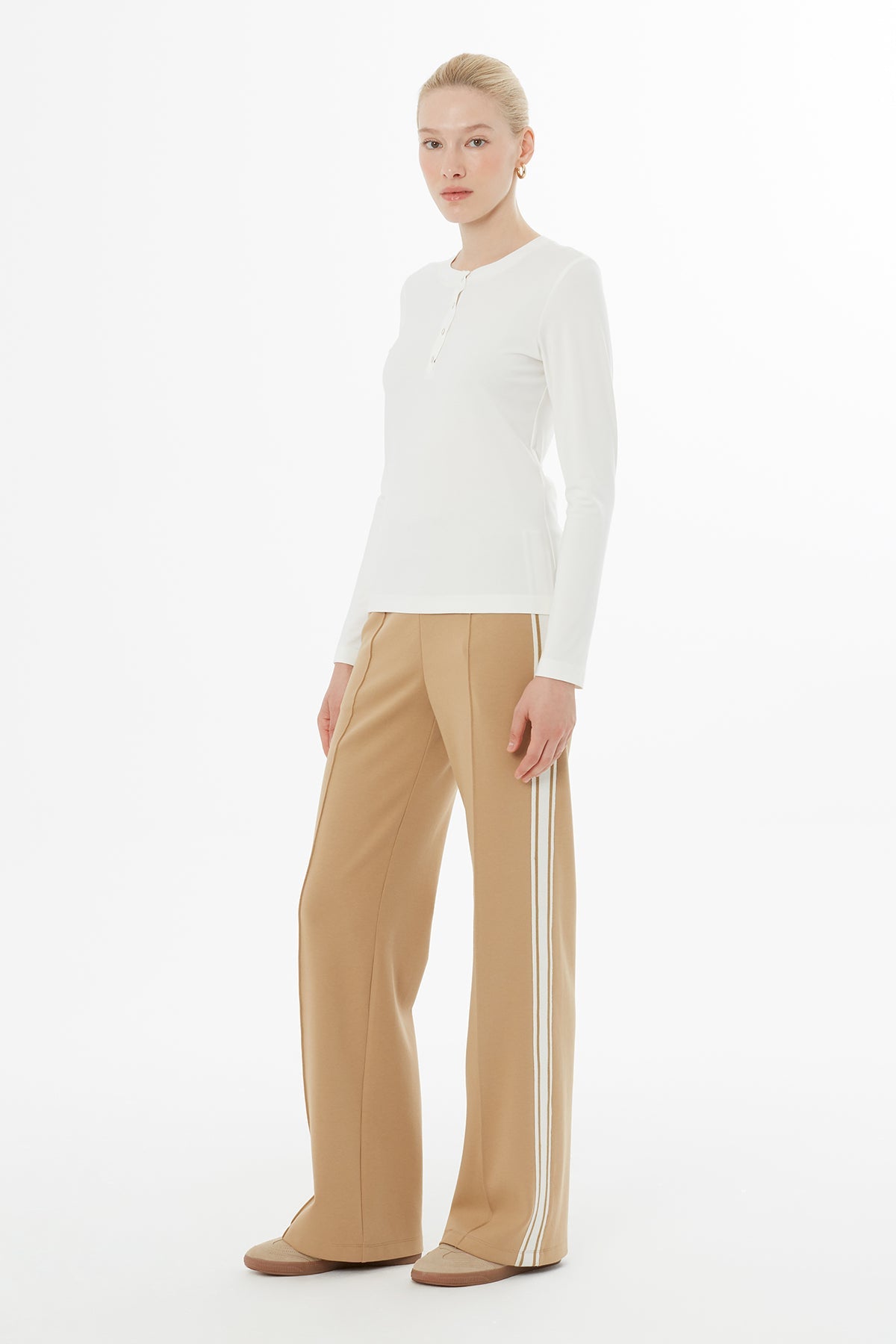 Ecru Front Snap-Button T-Shirt