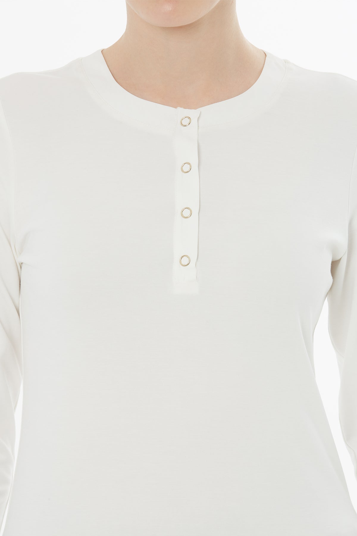 Ecru Front Snap-Button T-Shirt