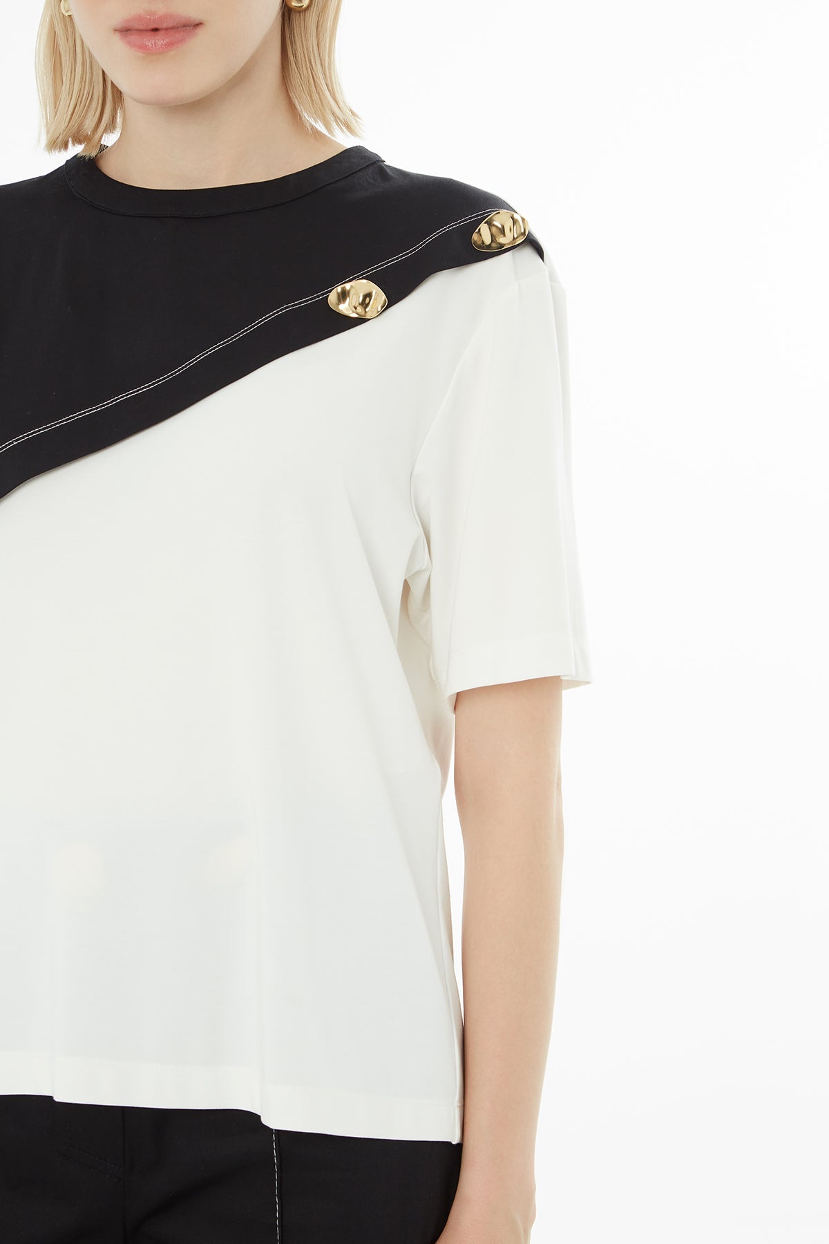 Ecru Asymmetrical Buttoned T-Shirt