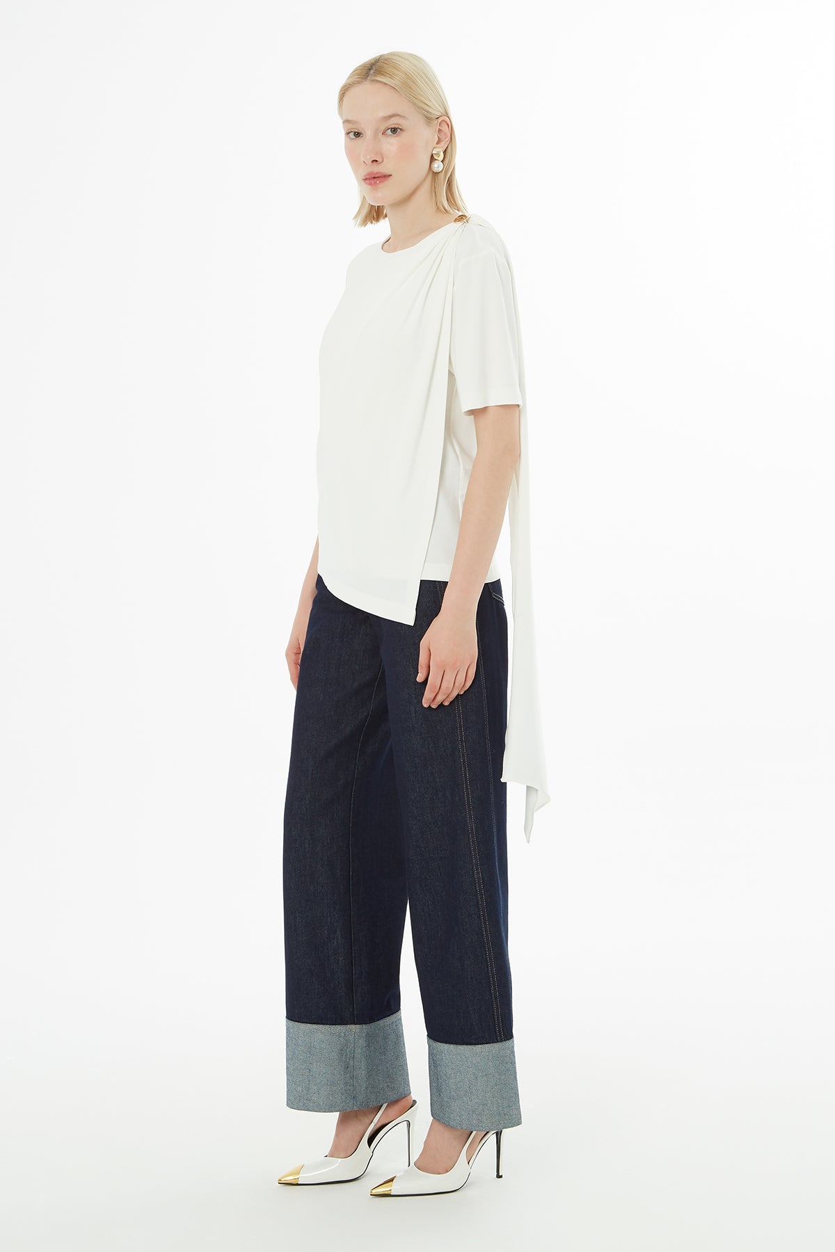 Ecru Blouse with Scarf Detail
