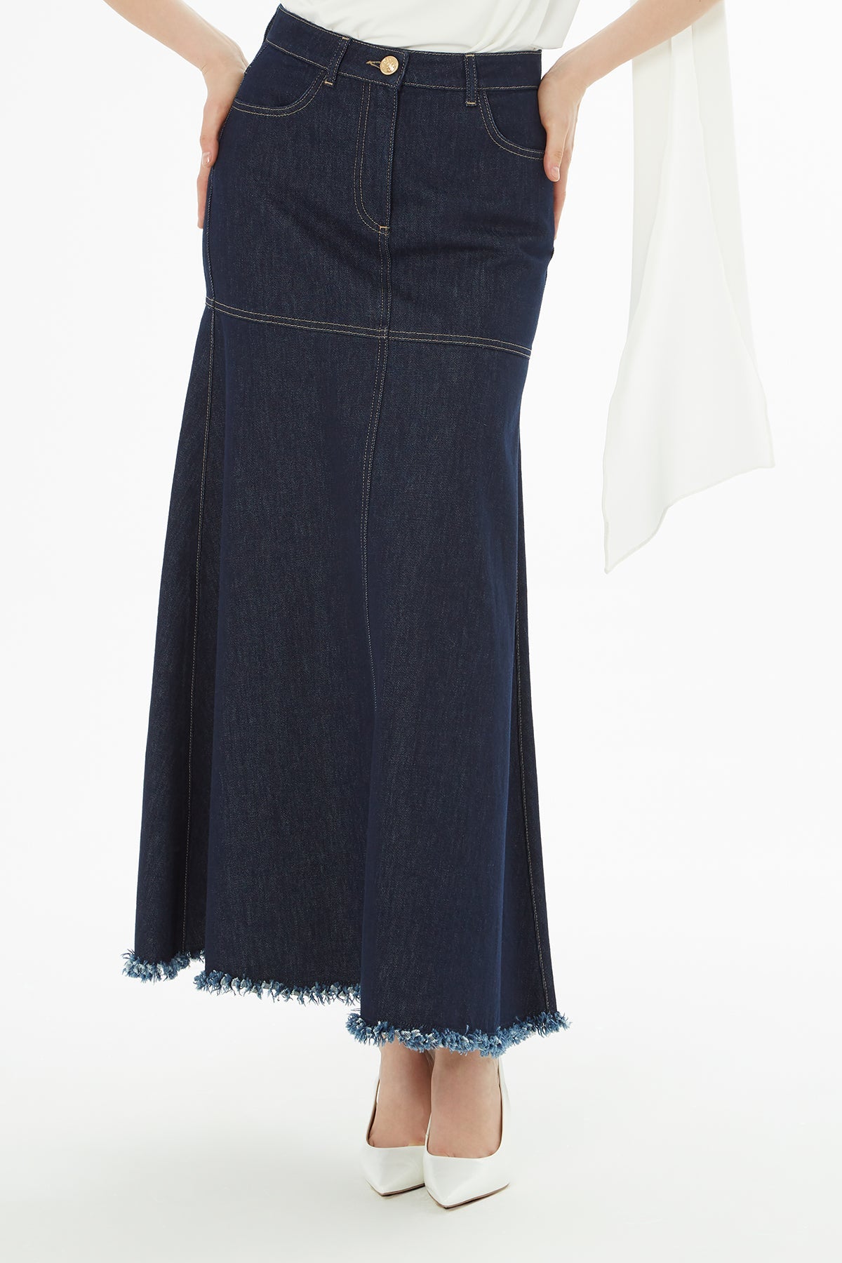 Denim Ruffled Maxi Skirt