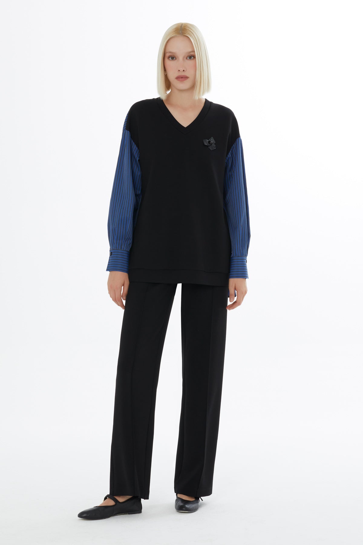 Black Tracksuit Set with Brooch Detail