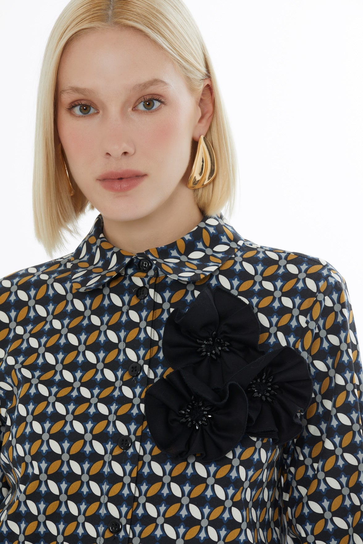 Brown Shirt with Patterned Floral Details
