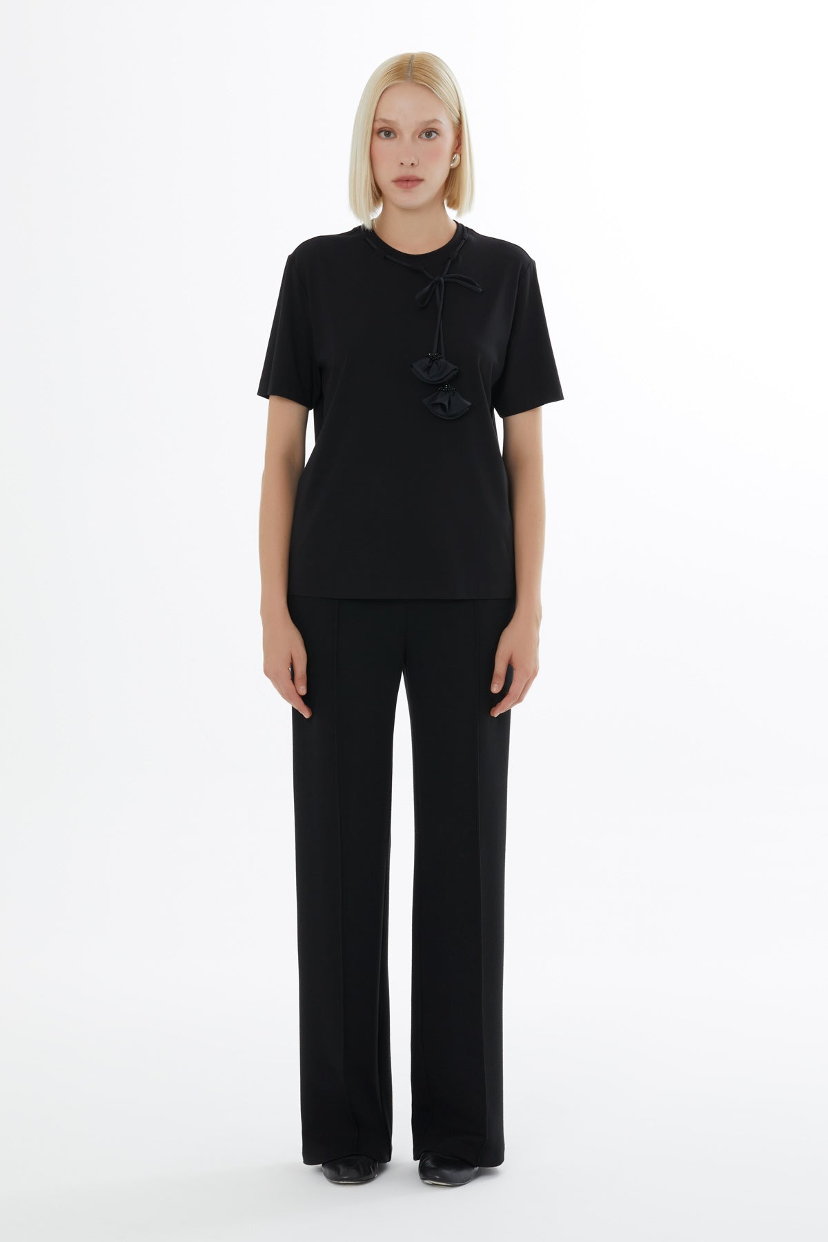 Black Minimalist T-Shirt with Accessory Details