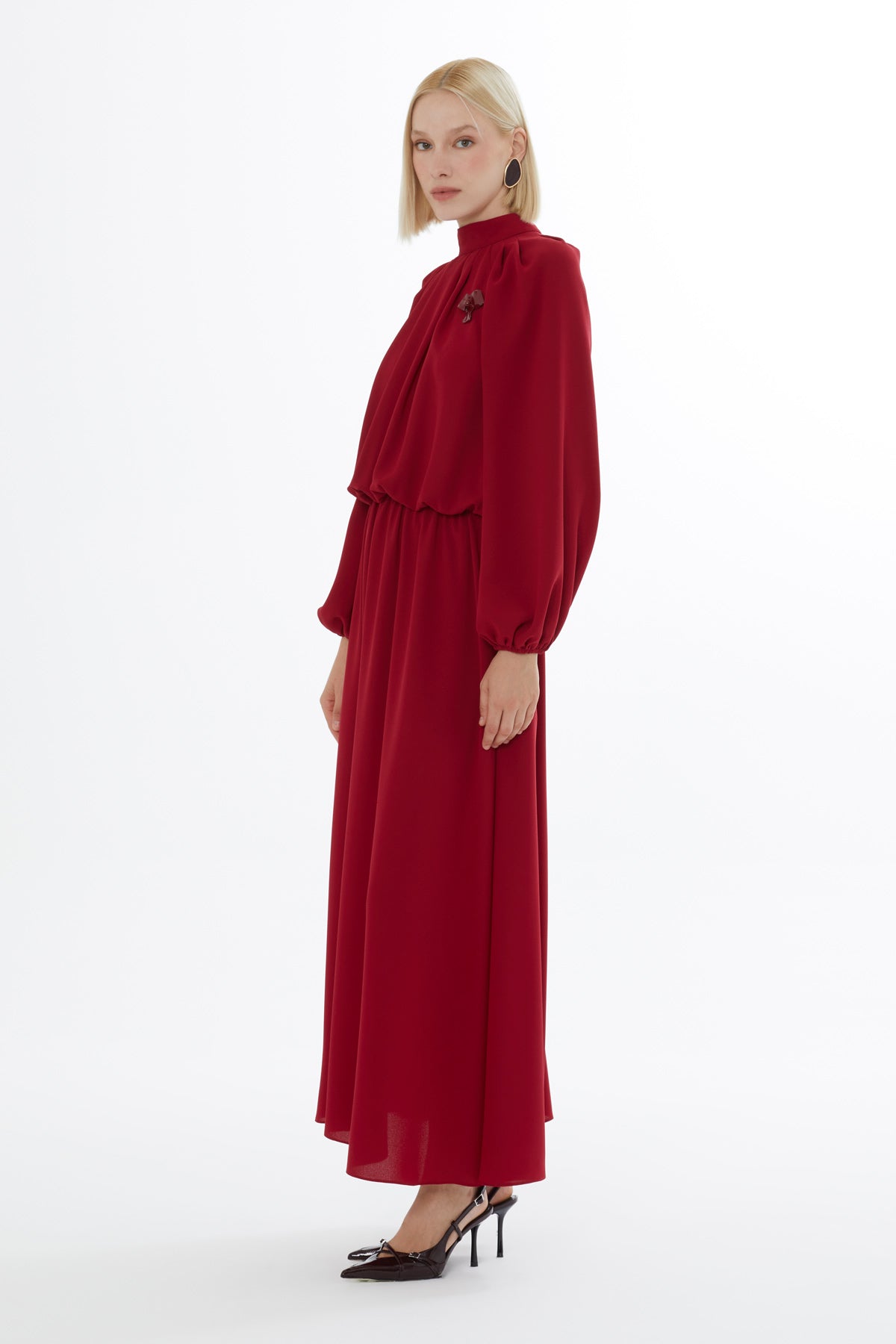 Red Long Dress with Elasticated Waist