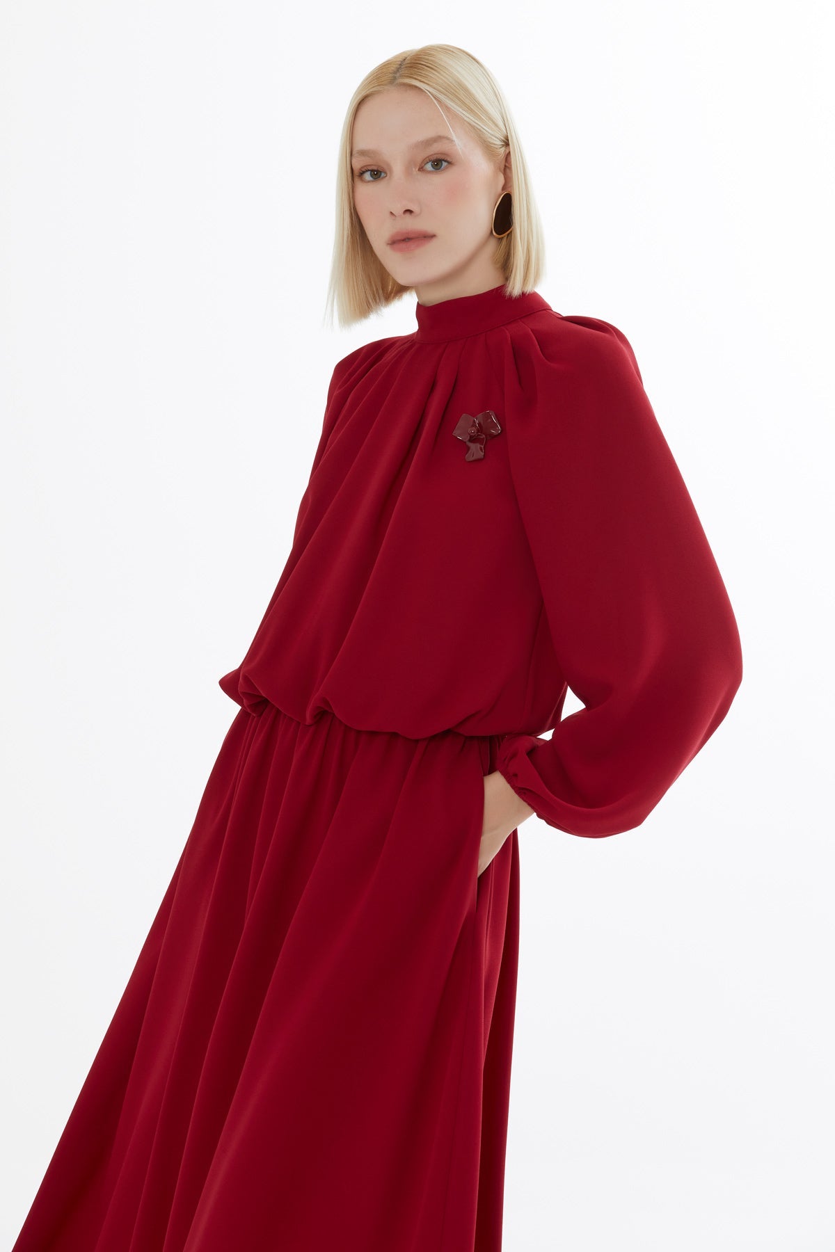 Red Long Dress with Elasticated Waist