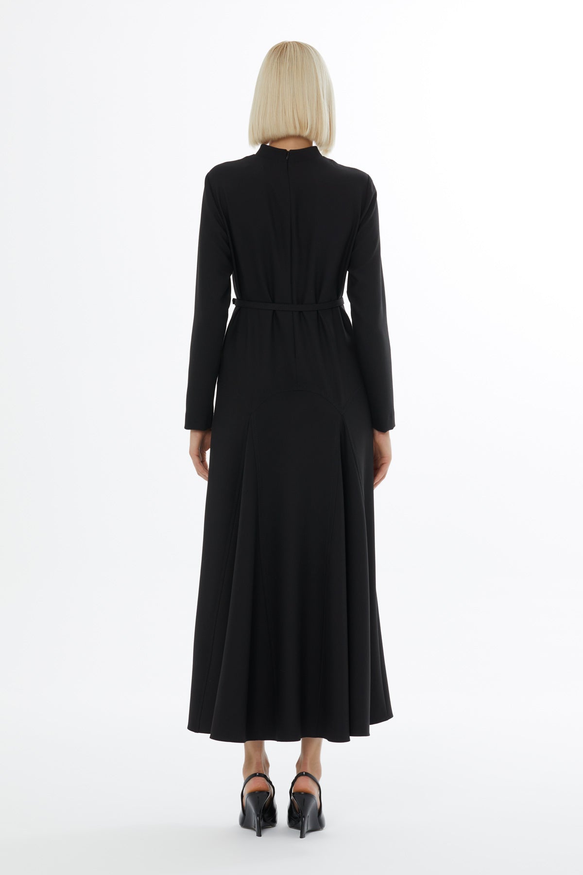 Black Ruffled Belted Maxi Dress