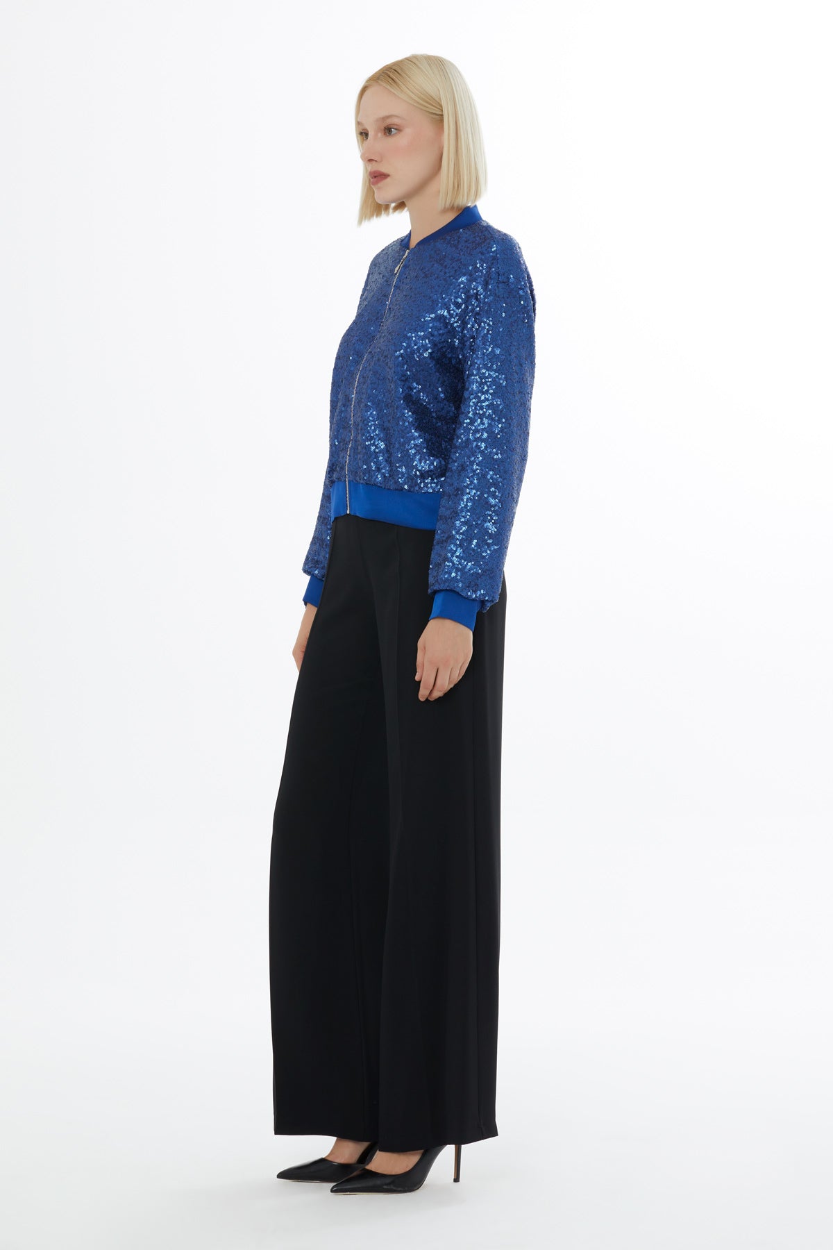 Sequin Zip-Front Bomber Jacket