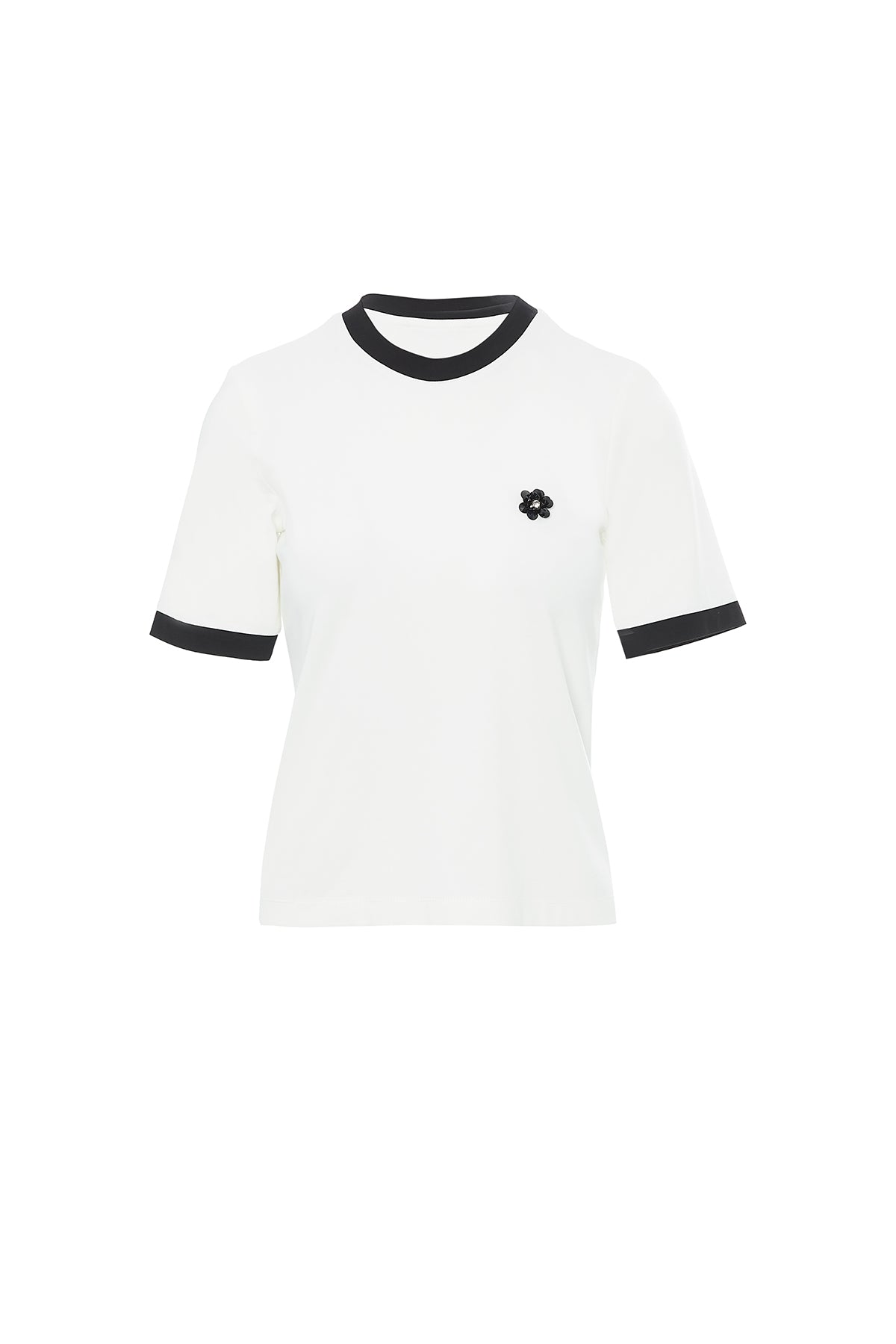 Ecru T-Shirt with Brooch Collar