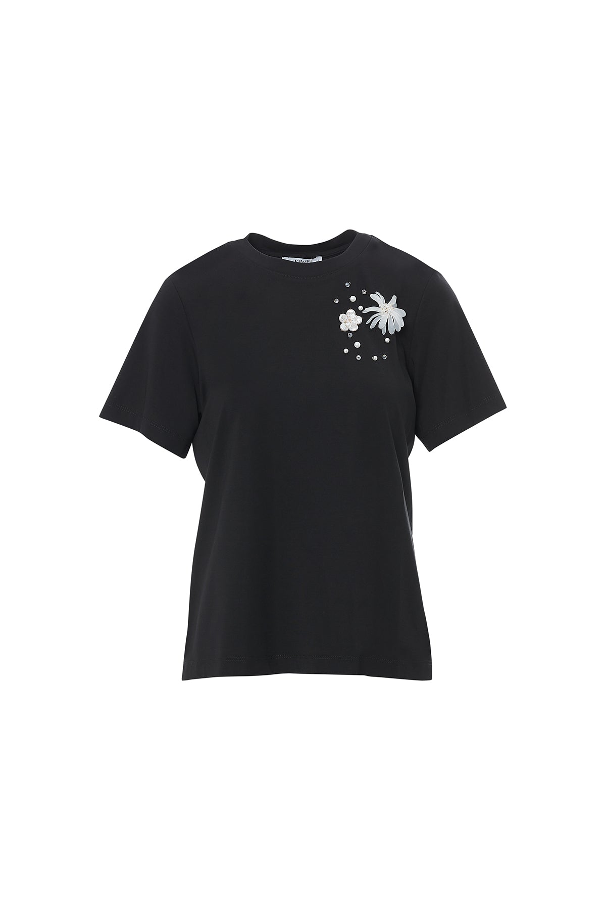 Black T-Shirt with Brooch Details