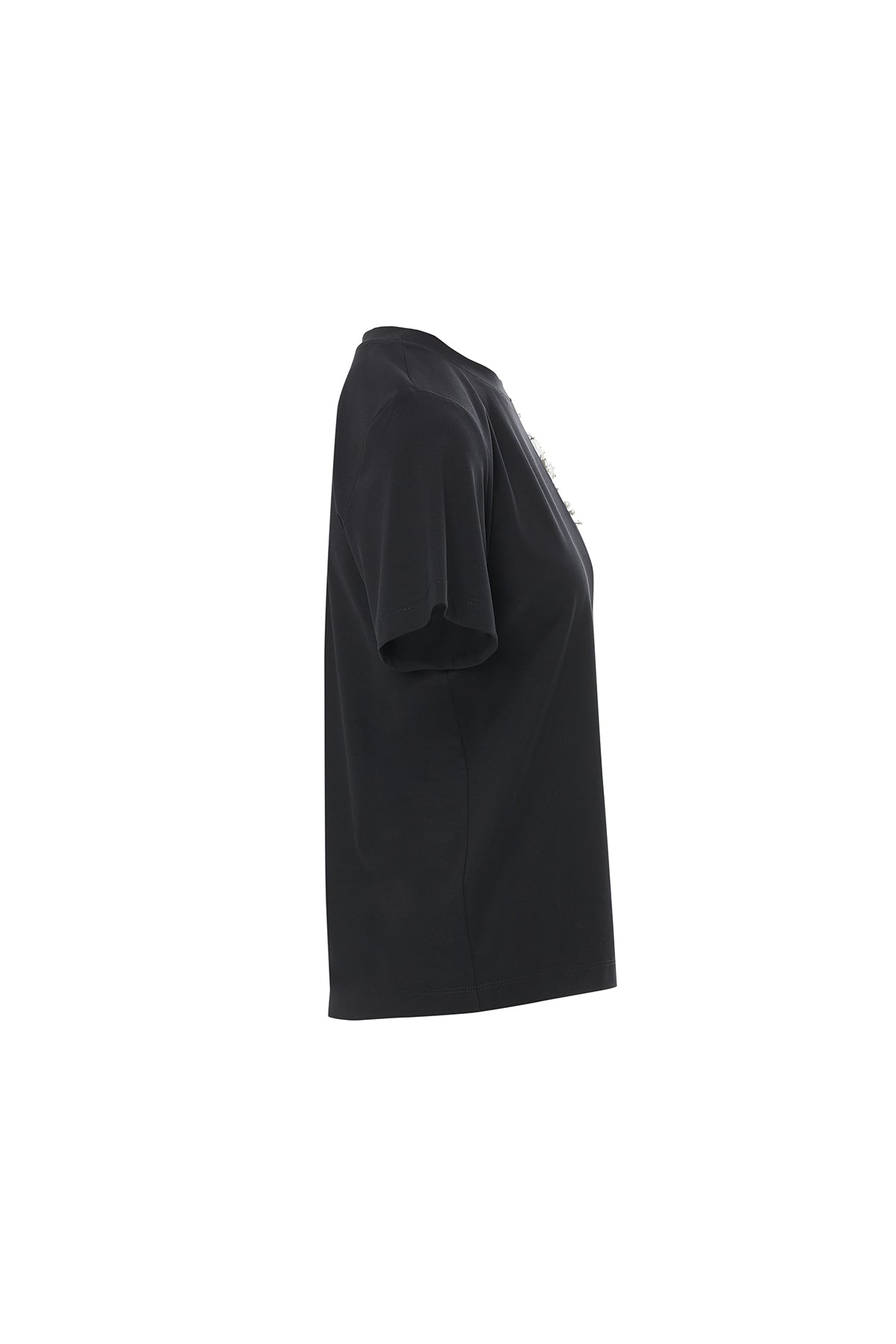 Black T-Shirt with Brooch Details