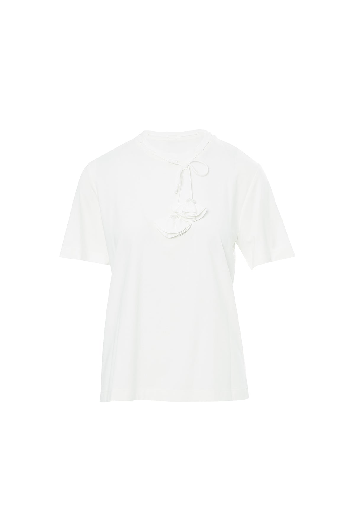 Ecru Minimalist T-Shirt with Accessory Details