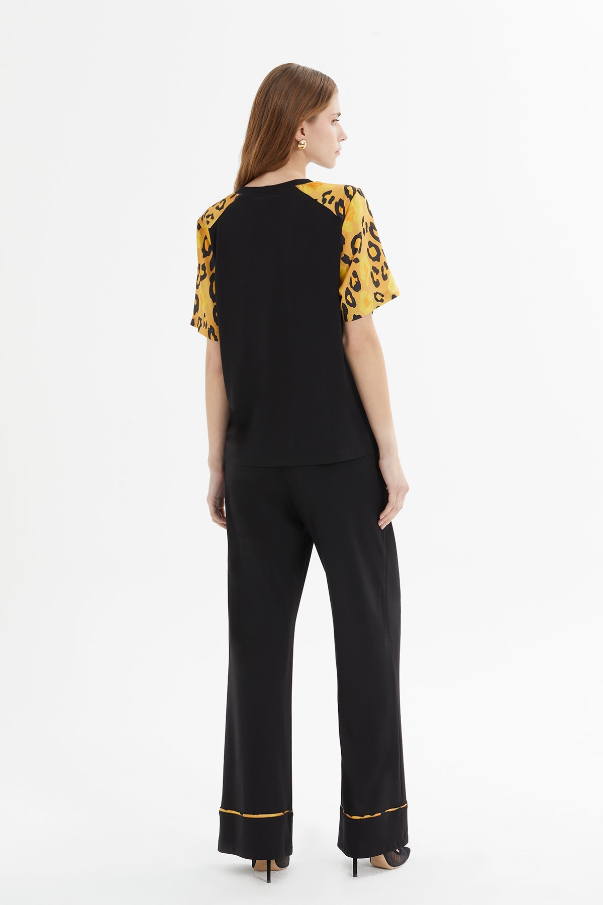 Black Patterned Ruffle-Detail Tracksuit