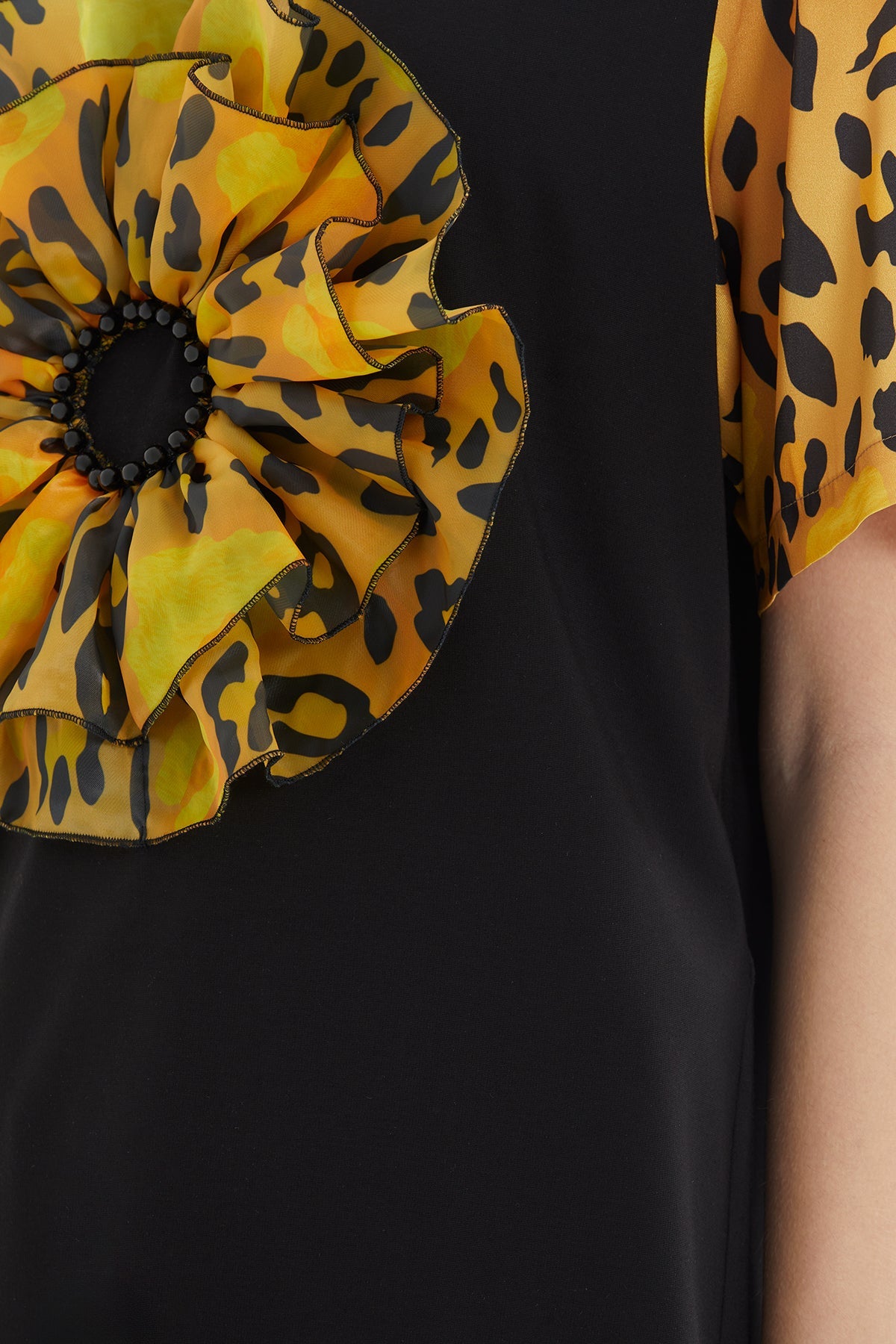 Black Patterned Ruffle-Detail Tracksuit