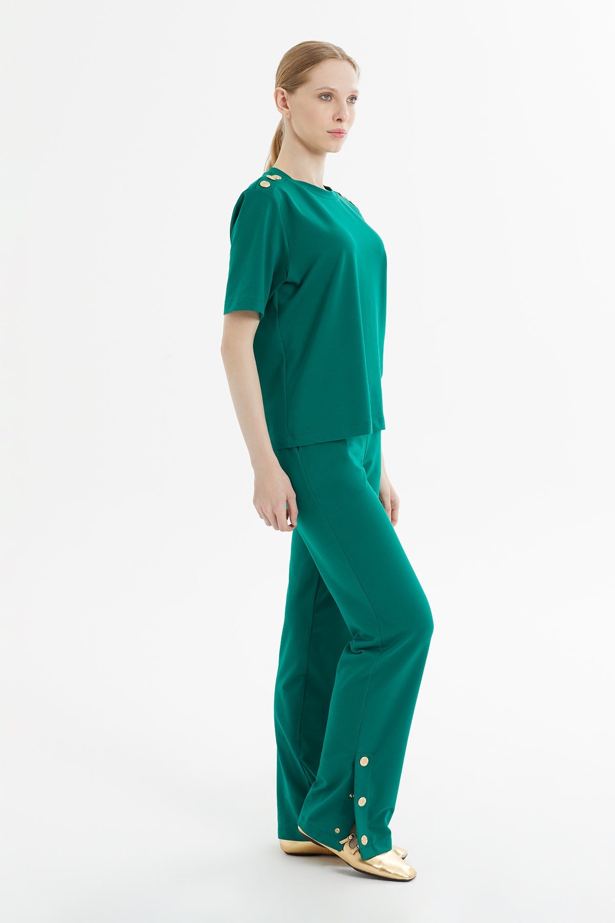 Green Snap-Button Detail Tracksuit