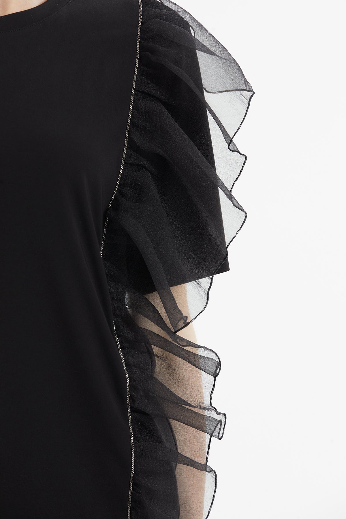Black Tulle-Detail T-Shirt