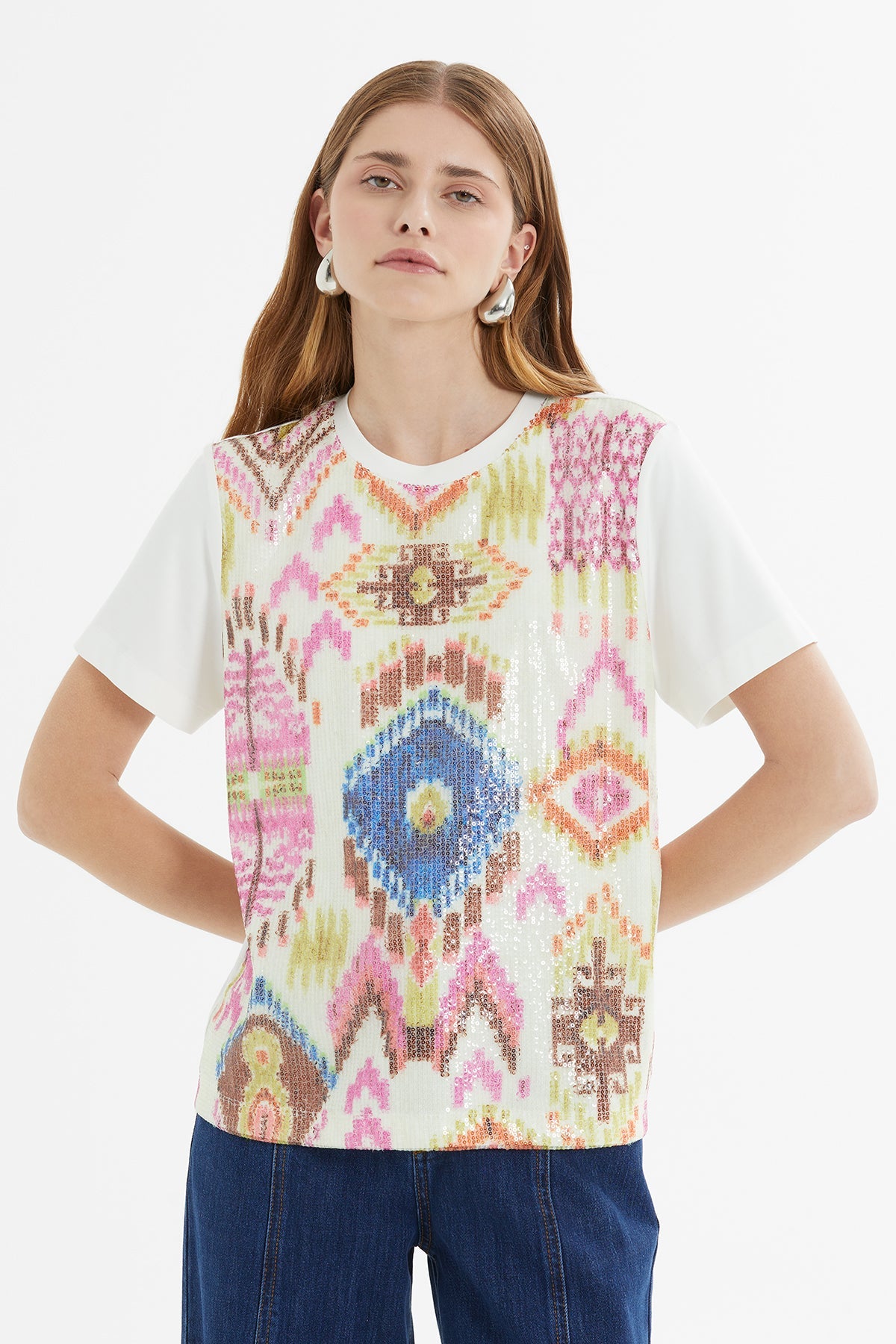 Ecru Sequin T-Shirt