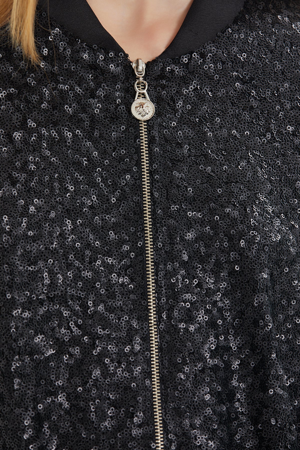 Sequin Zip-Front Bomber Jacket
