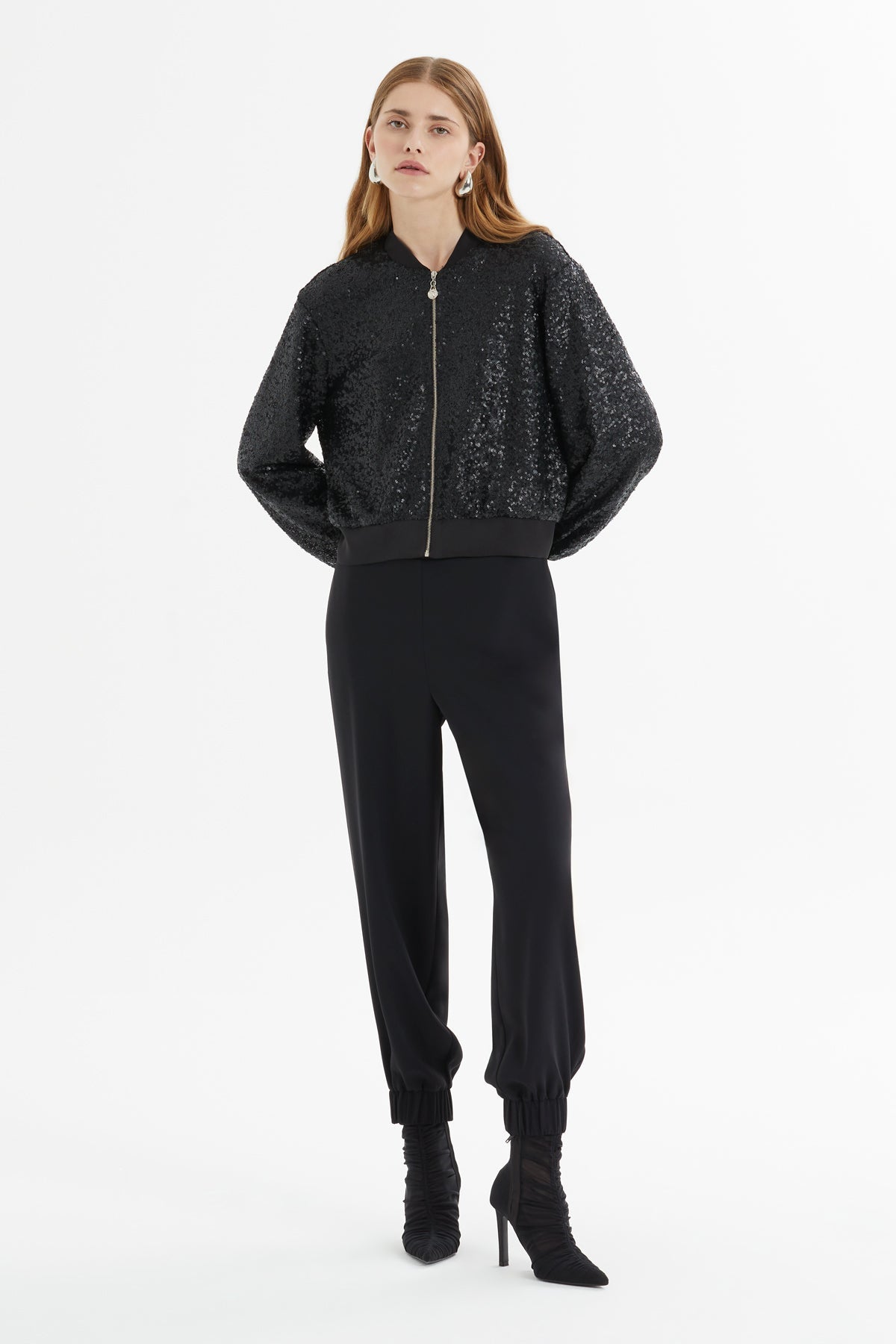 Sequin Zip-Front Bomber Jacket