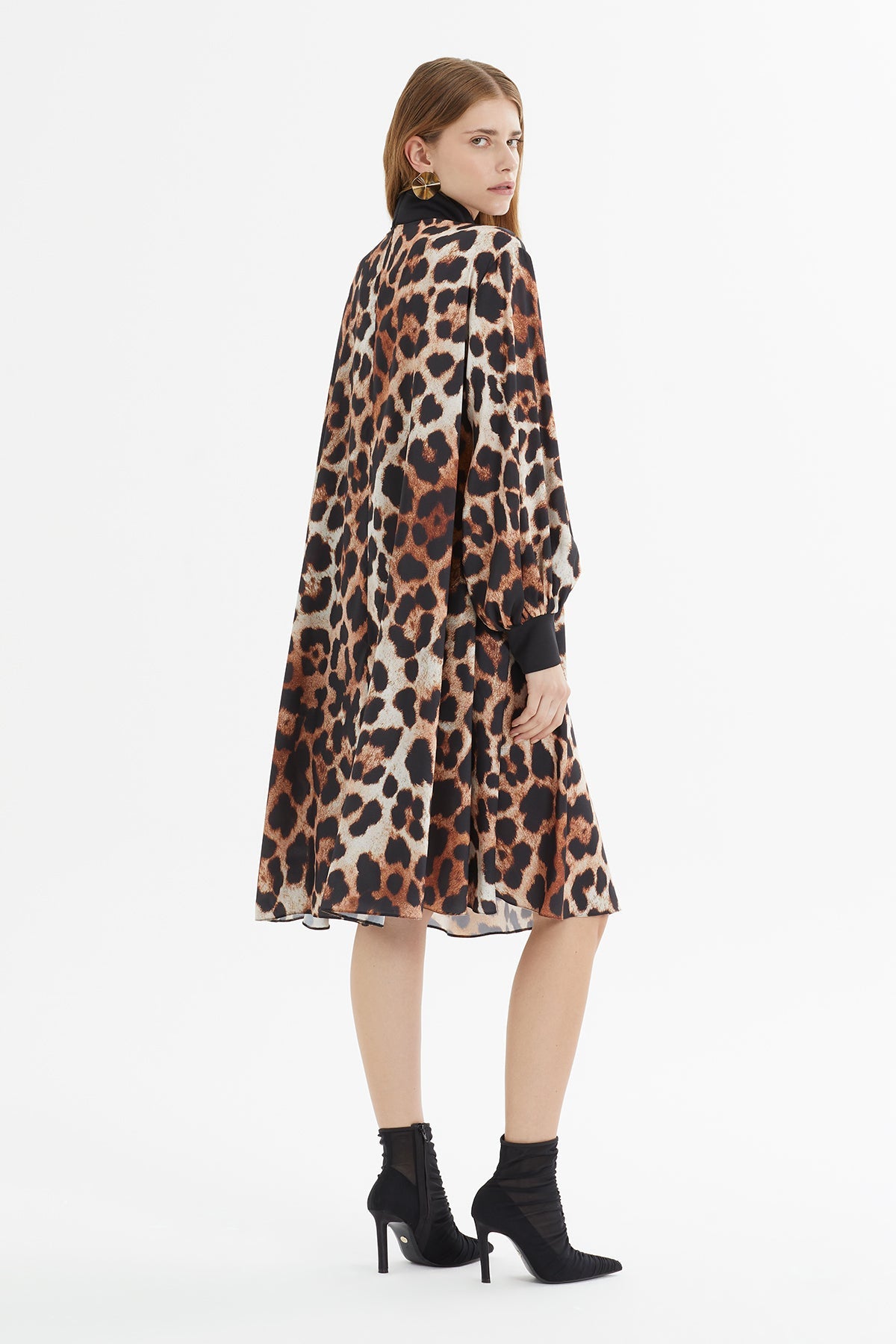 Leopard Print Tie Detail Midi Dress