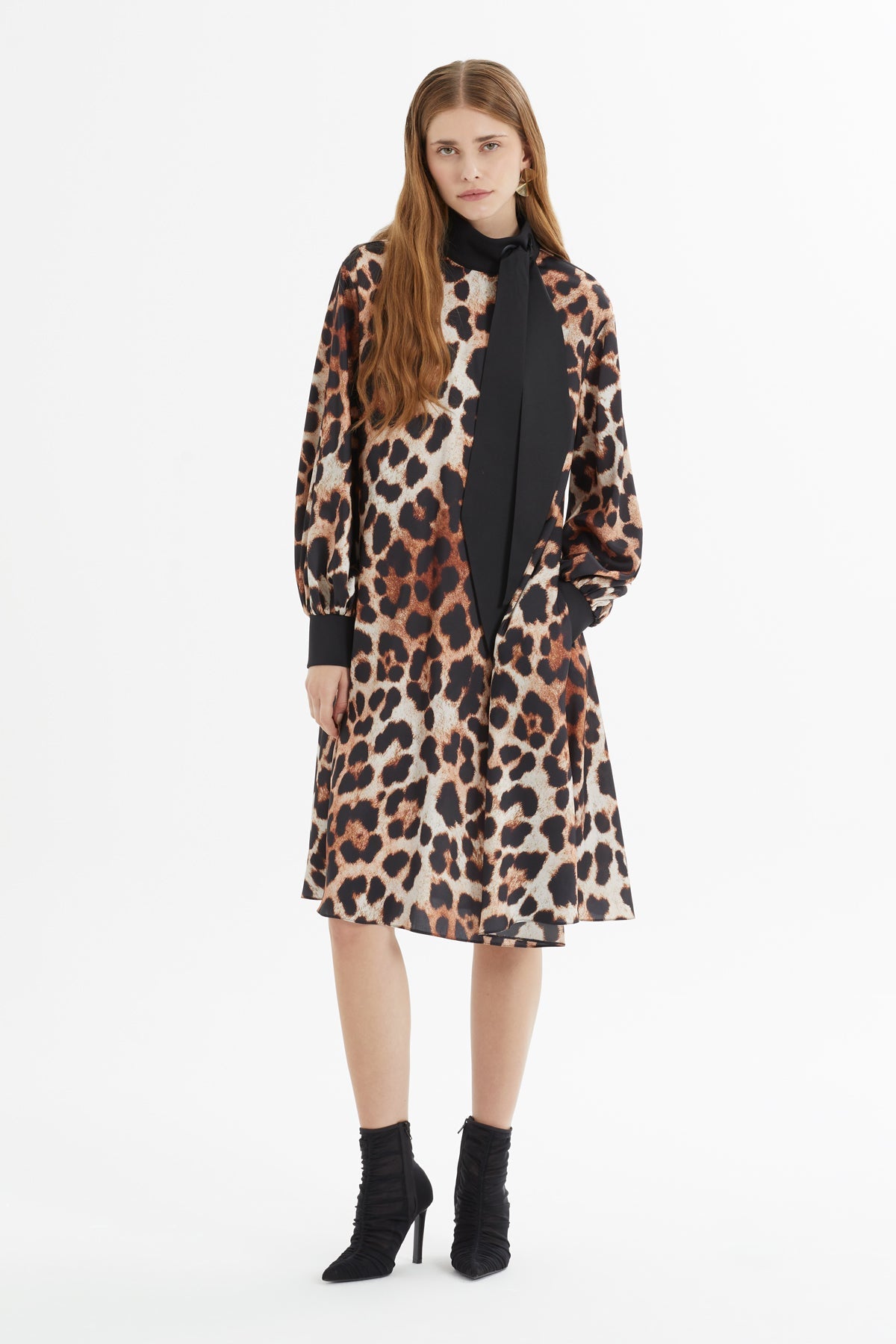 Leopard Print Tie Detail Midi Dress