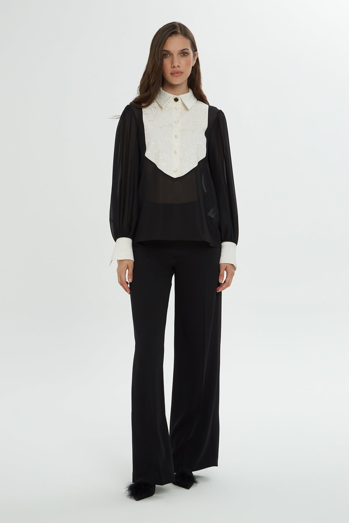 Chiffon Shirt with Lace Detail