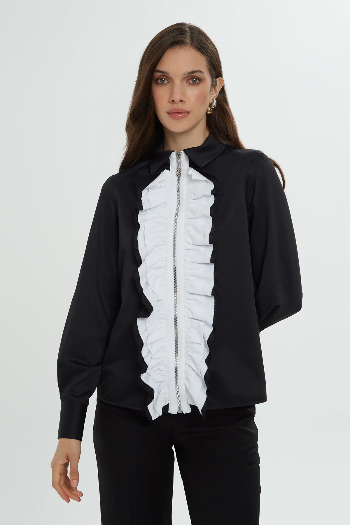 Black Ruffled Shirt