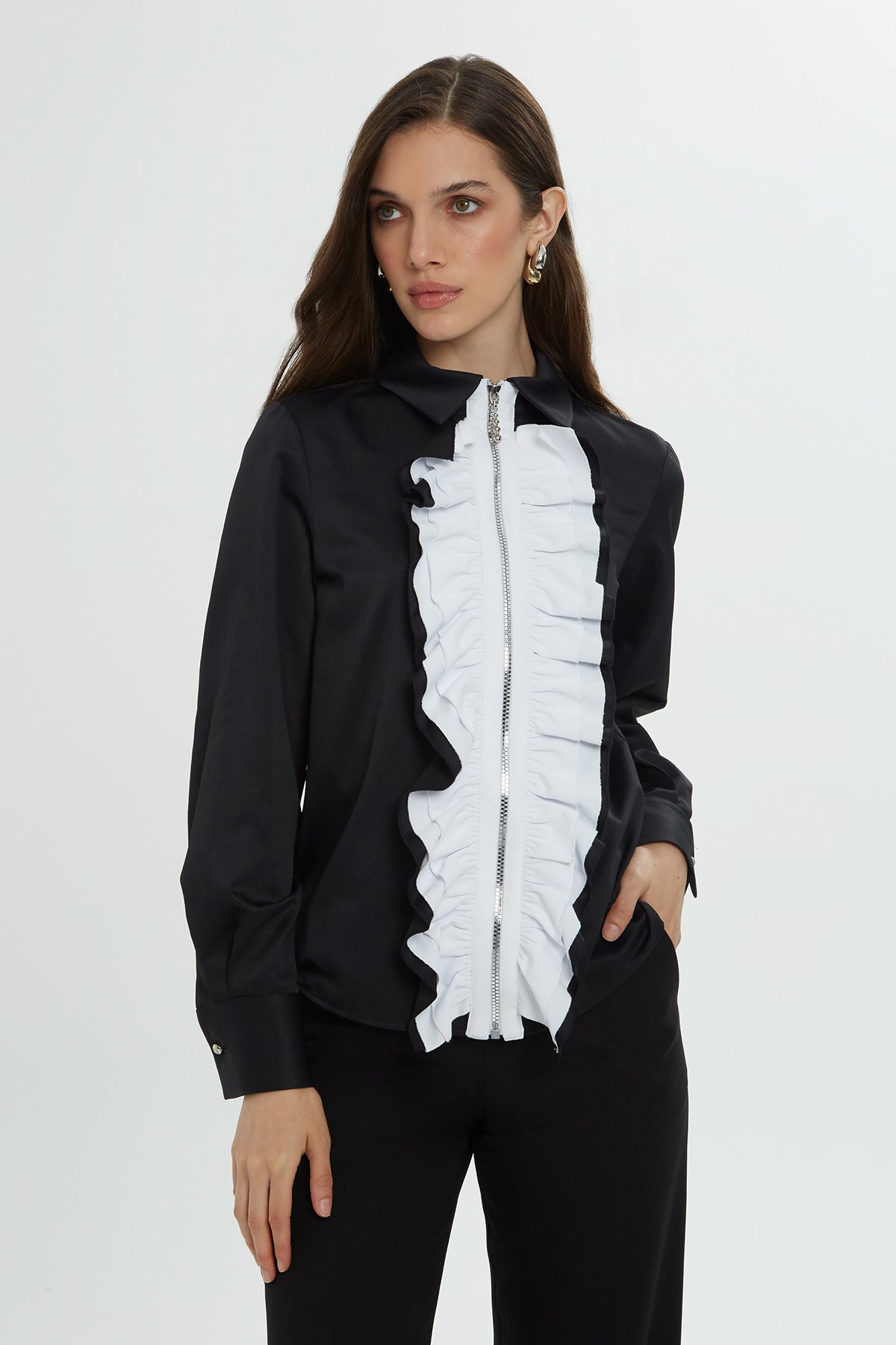 Black Ruffled Shirt