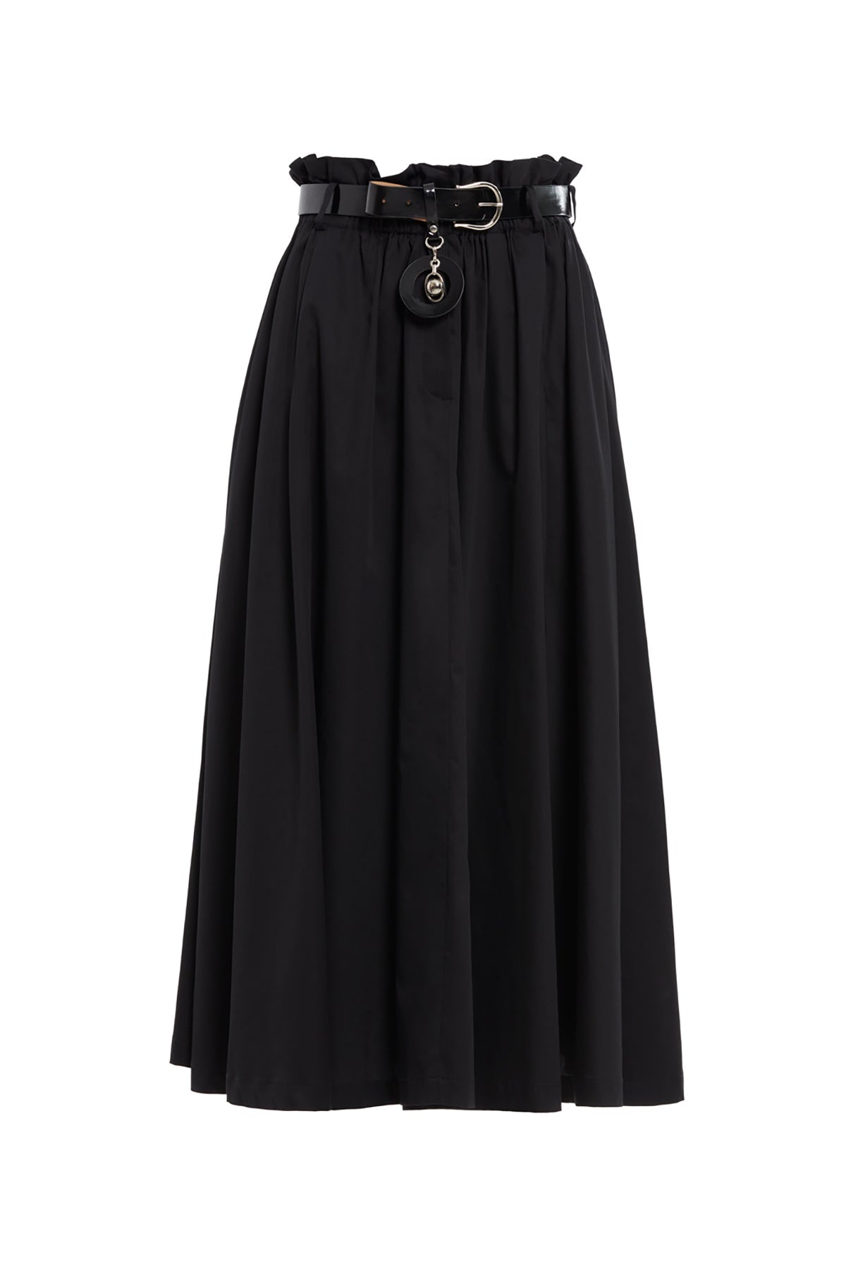 Waist Belt Elastic A-Line Ankle Length Skirt