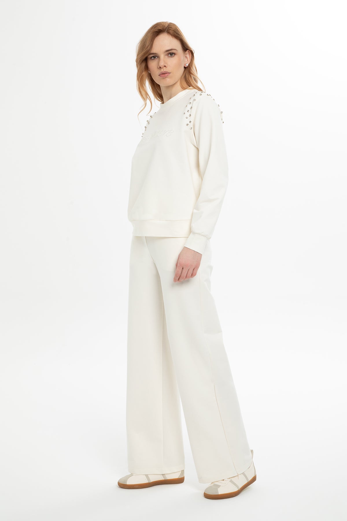 Ecru Stone-Embellished Tracksuit