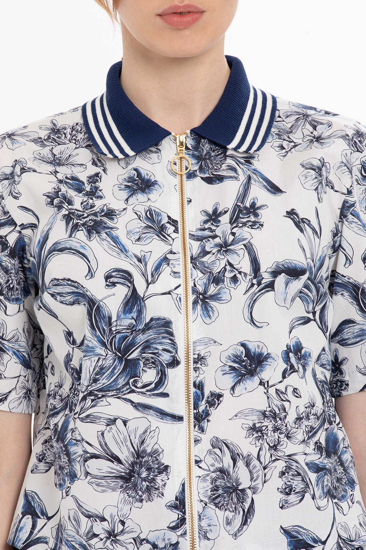 Blue Floral-Pattern Cotton Two-Piece Set