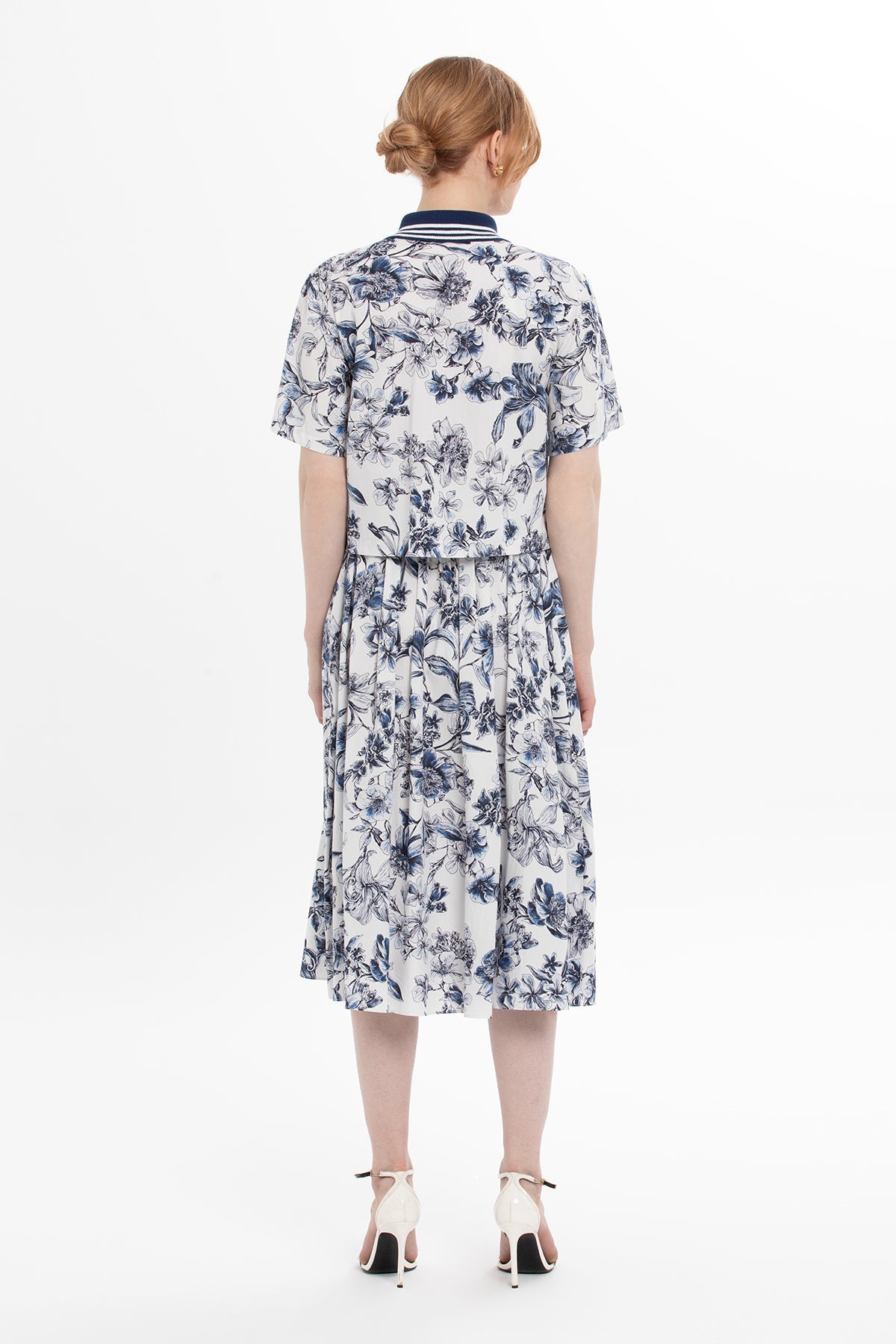 Blue Floral-Pattern Cotton Two-Piece Set