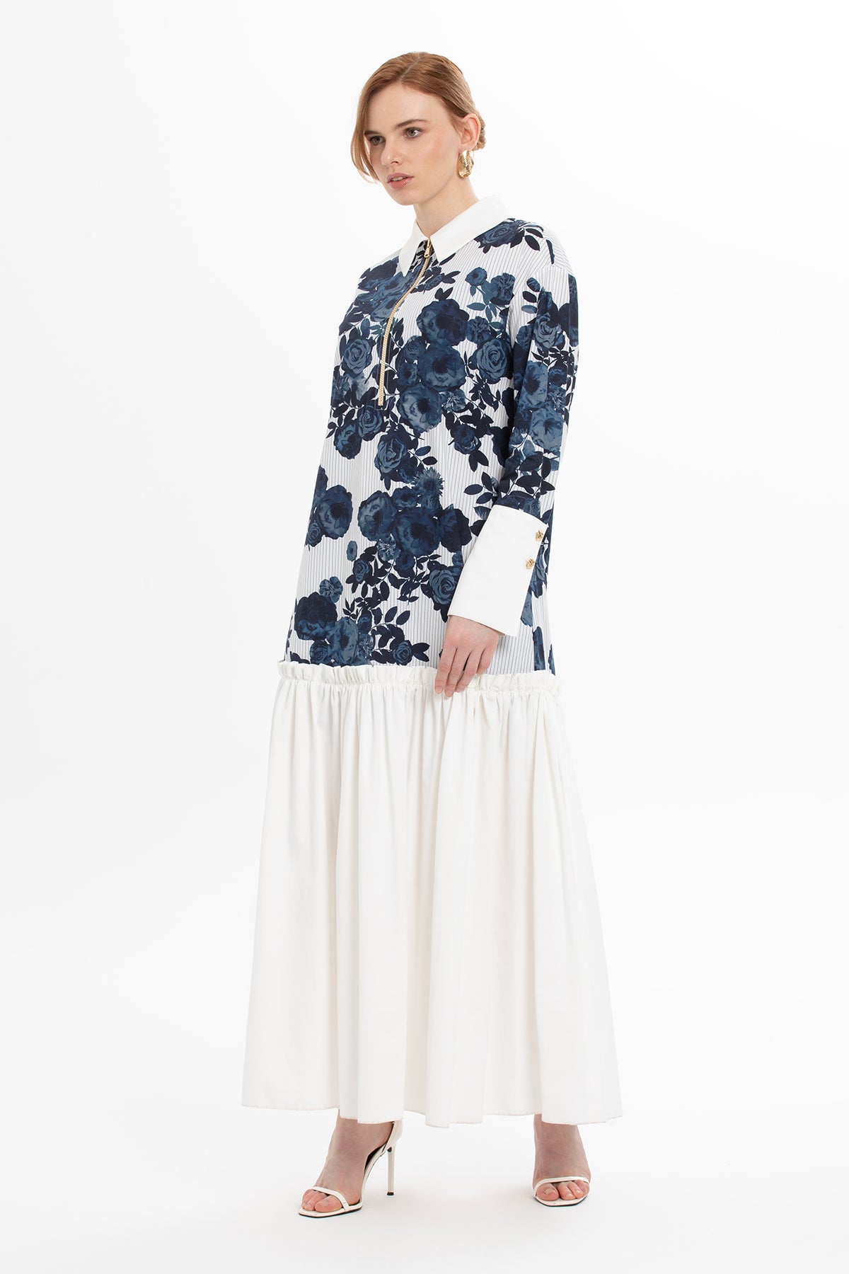 Printed Maxi Dress with Pleated Hem