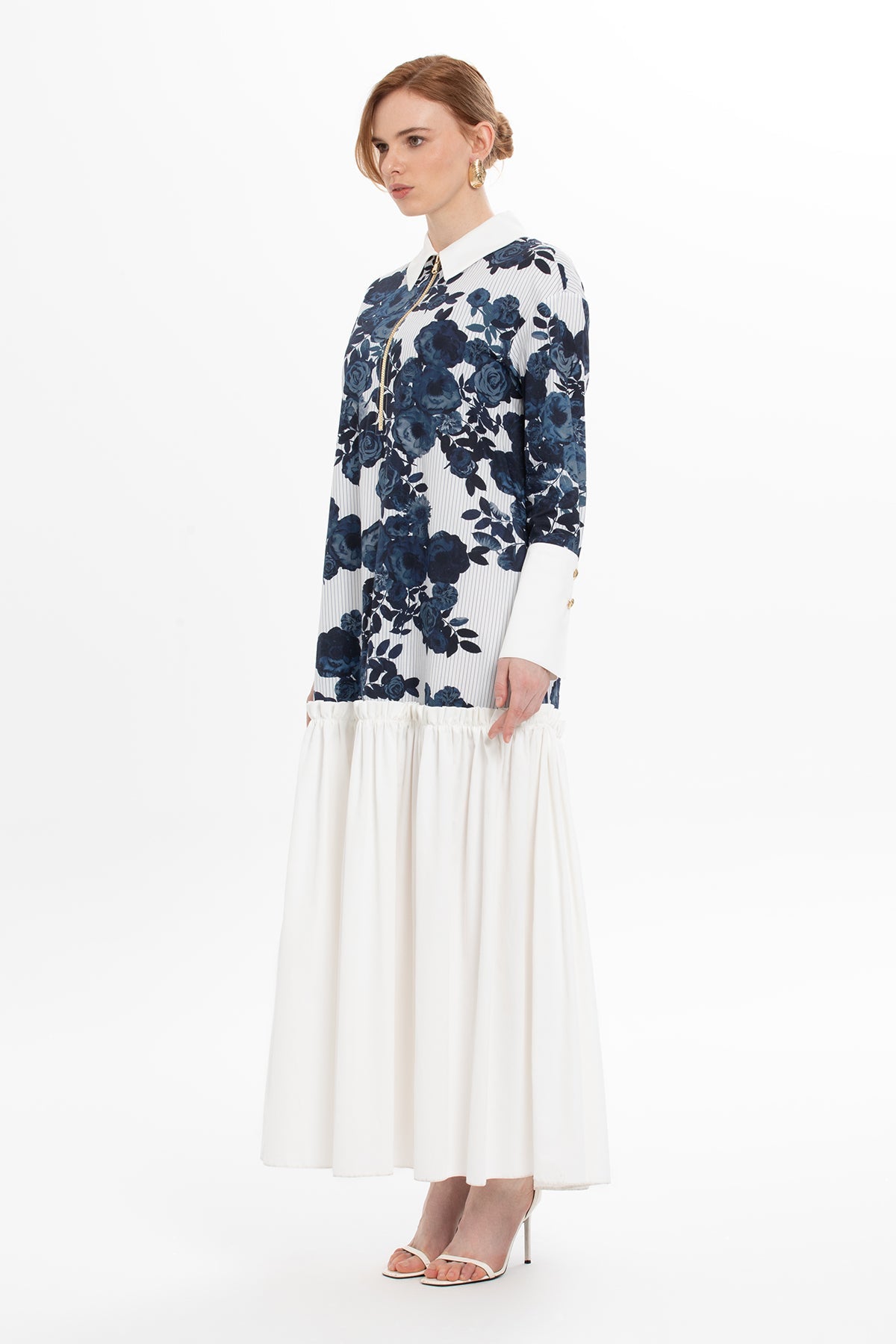 Printed Maxi Dress with Pleated Hem