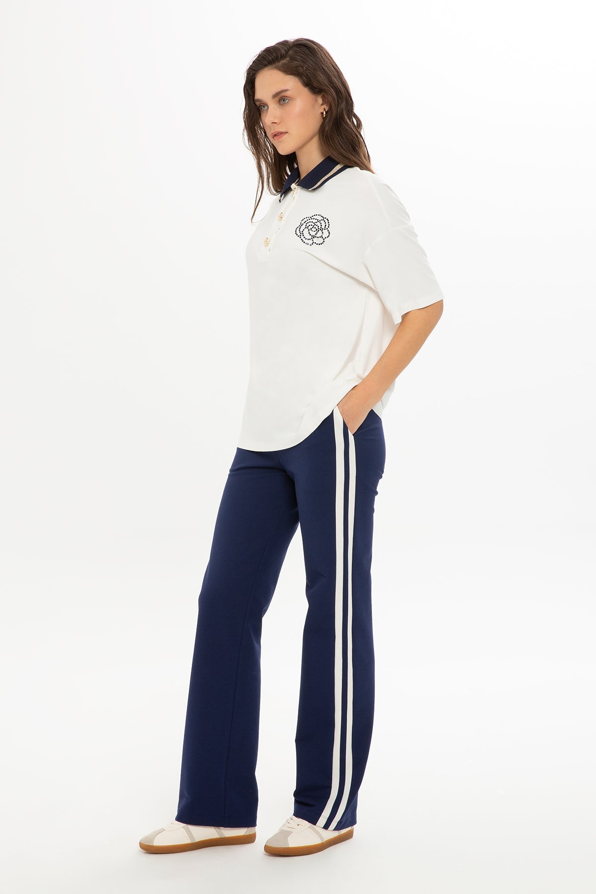 Ecru Knitted-Collar T-Shirt