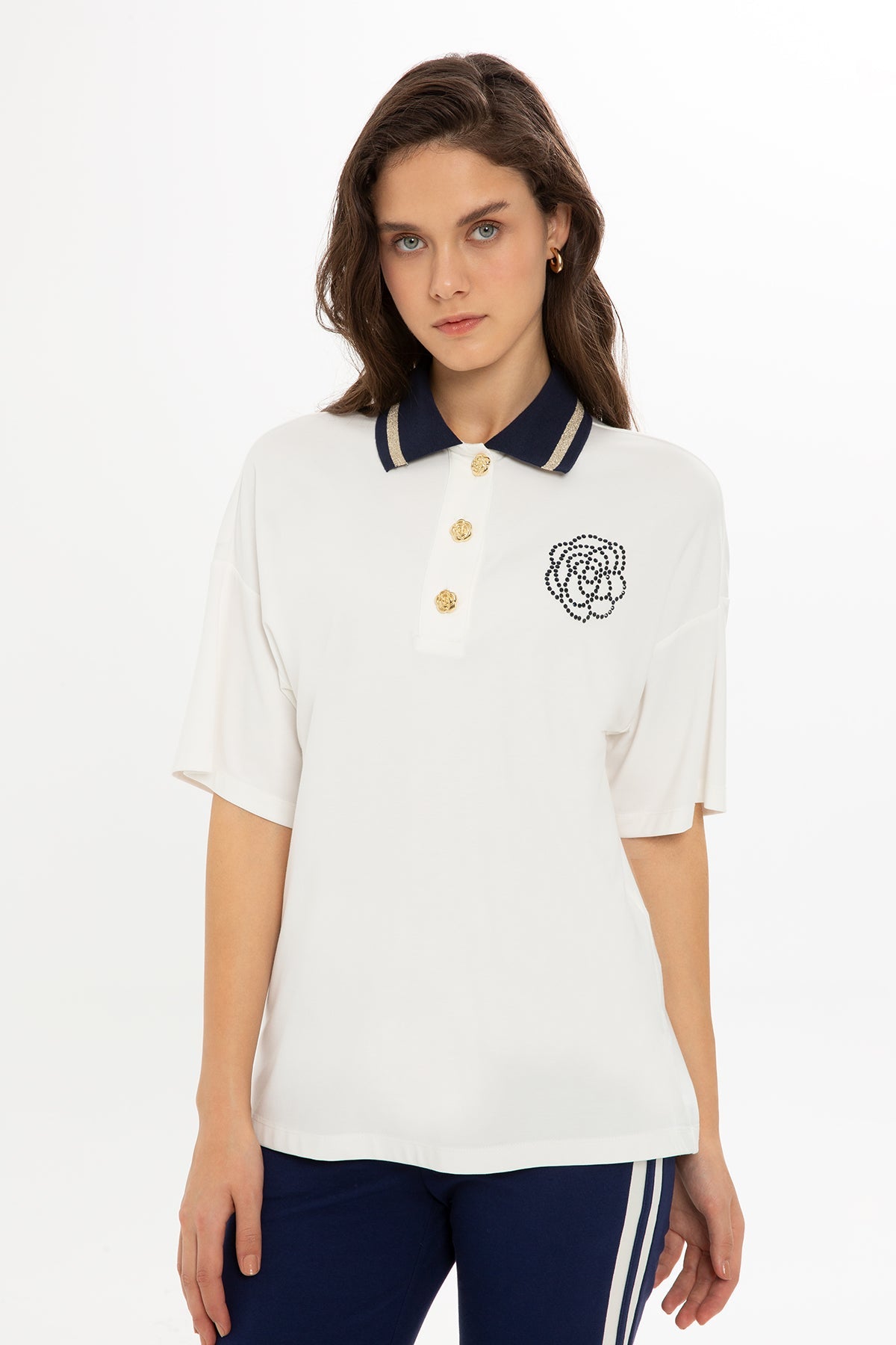 Ecru Knitted-Collar T-Shirt